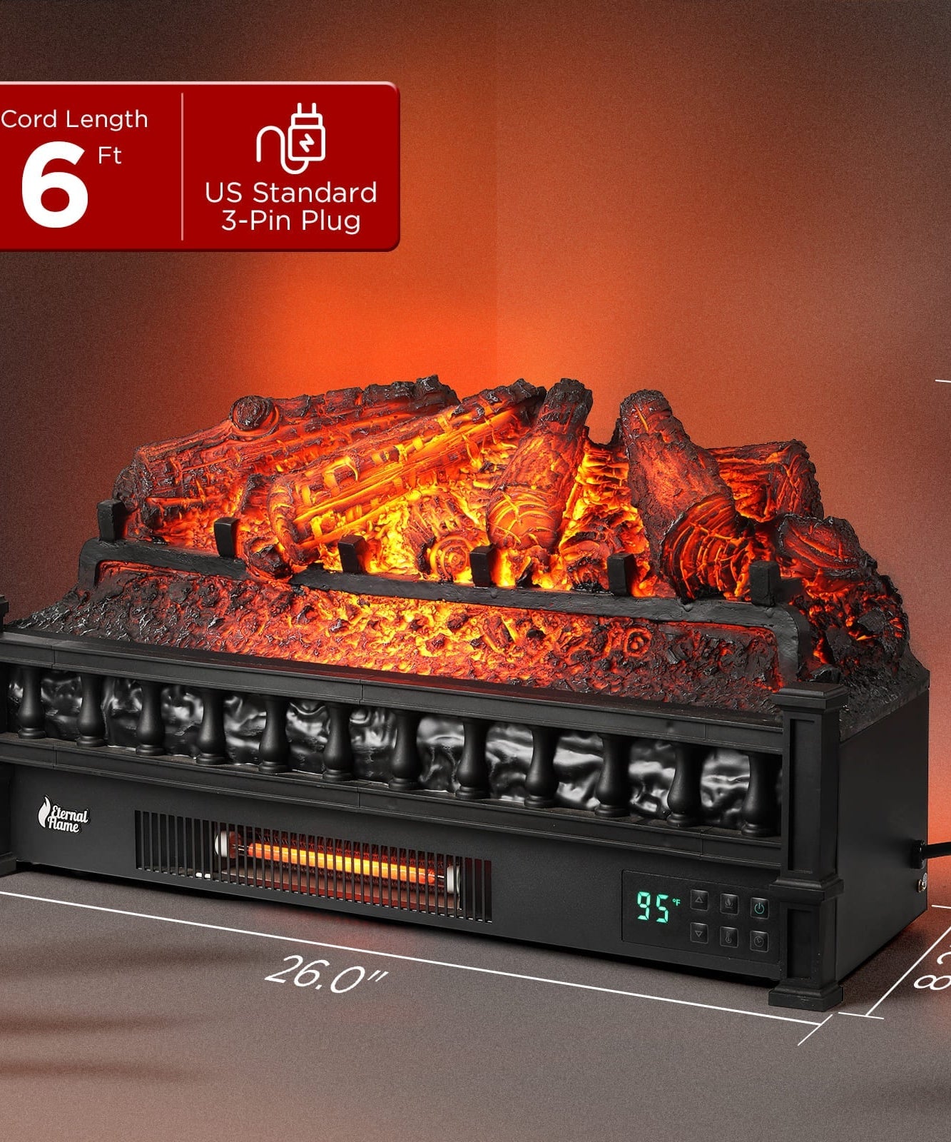 (Open Box) Eternal Flame EF26-PB Smart Electric Fireplace Logs, WiFi Enabled