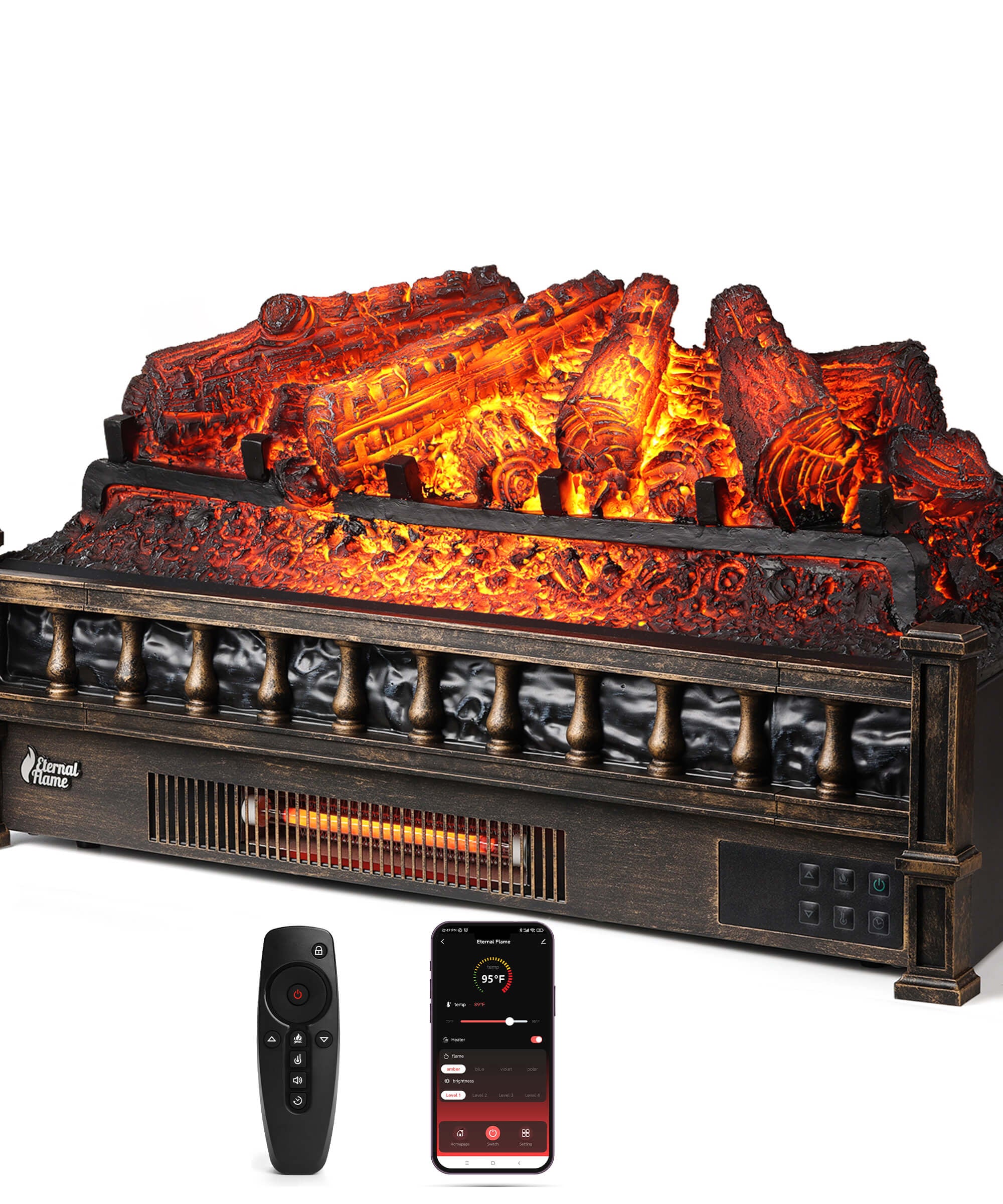 (Open Box) Eternal Flame EF26-PB Smart Electric Fireplace Logs, WiFi Enabled