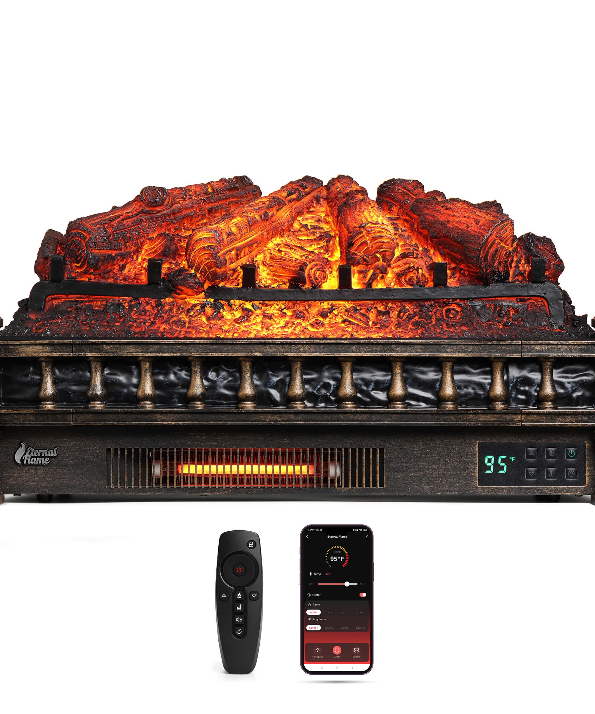 (Open Box) Eternal Flame EF26-PB Smart Electric Fireplace Logs, WiFi Enabled