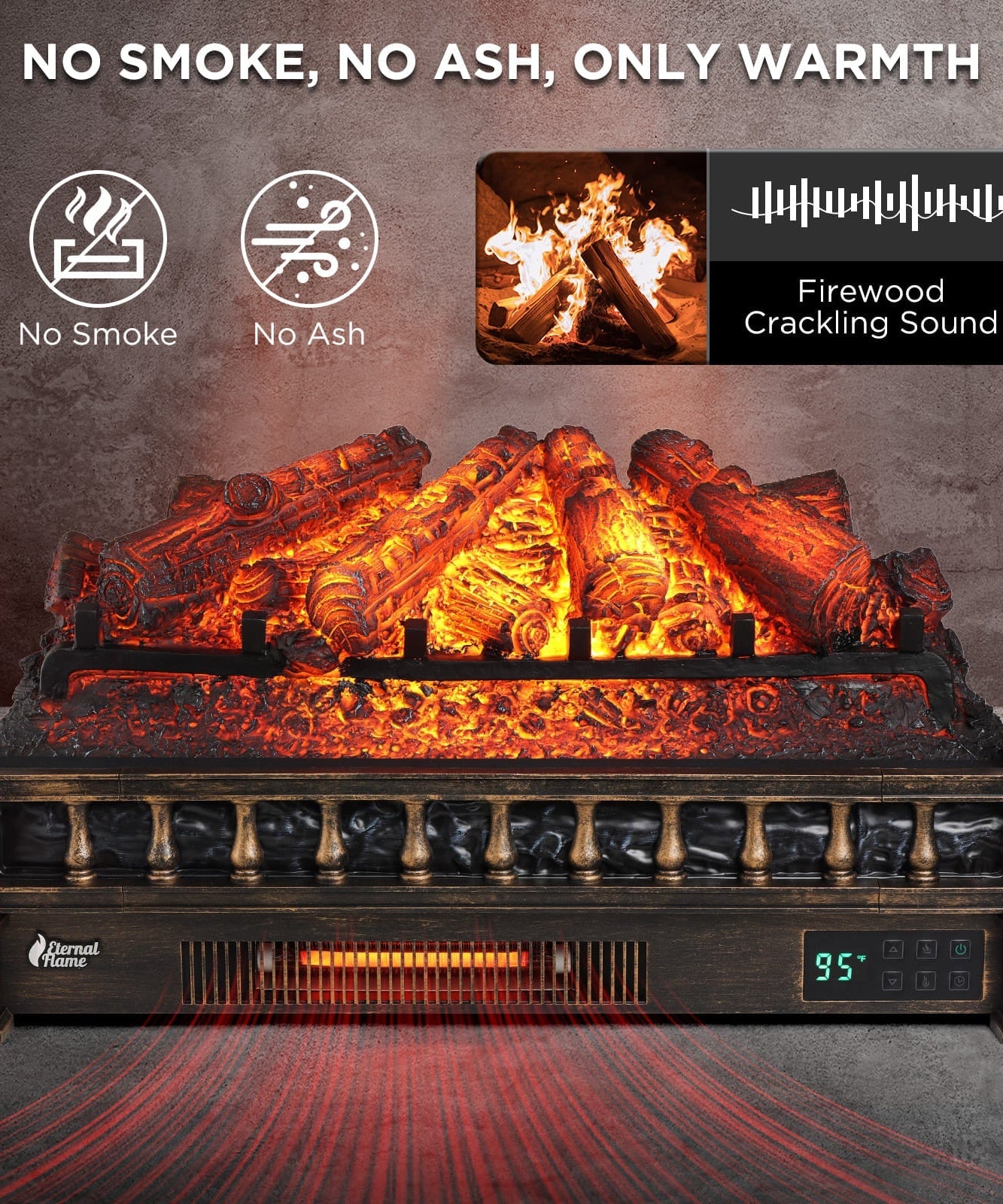 Eternal Flame EF26-PB Smart Electric Fireplace Logs, WiFi Enabled