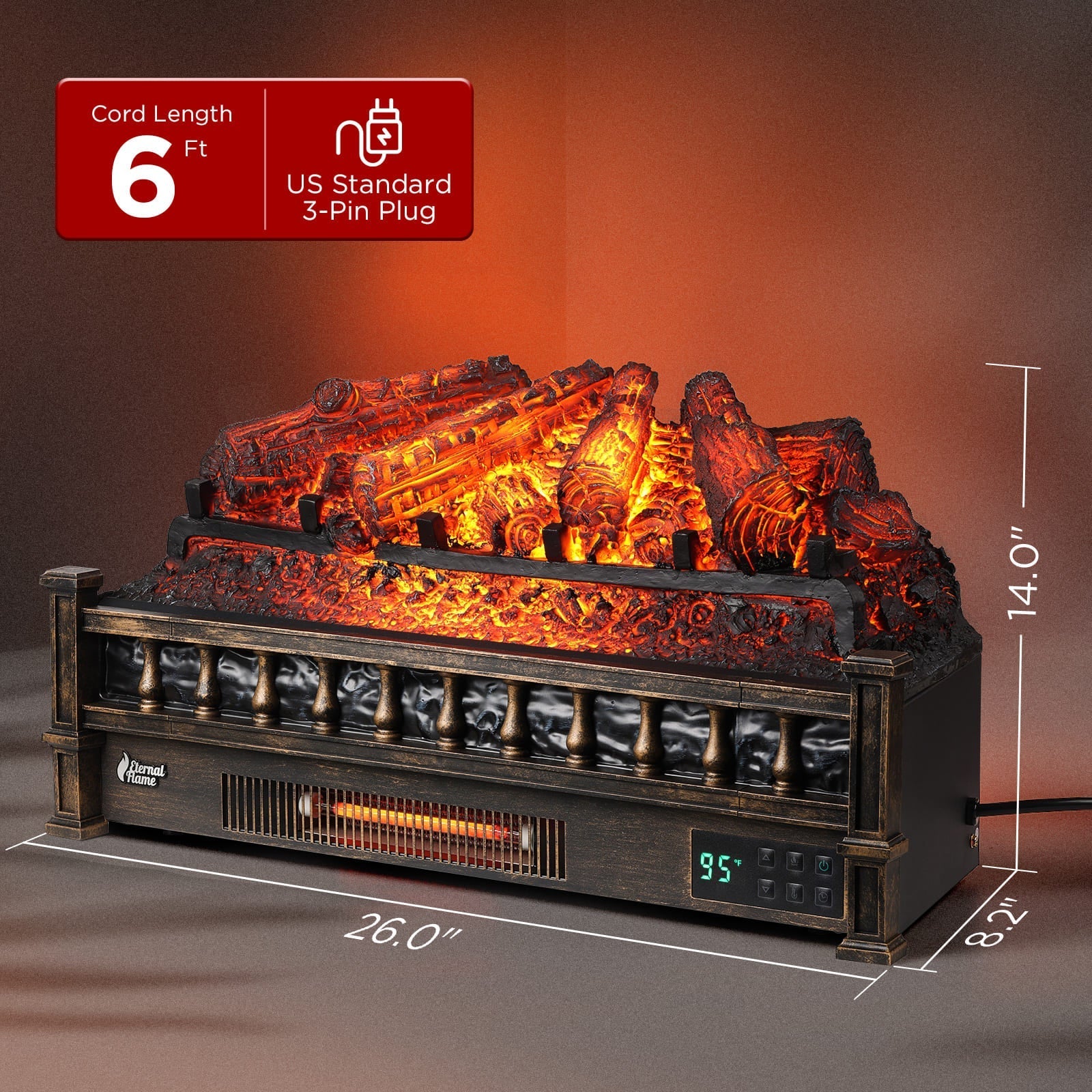 Eternal Flame EF26-PB Smart Electric Fireplace Logs, WiFi Enabled