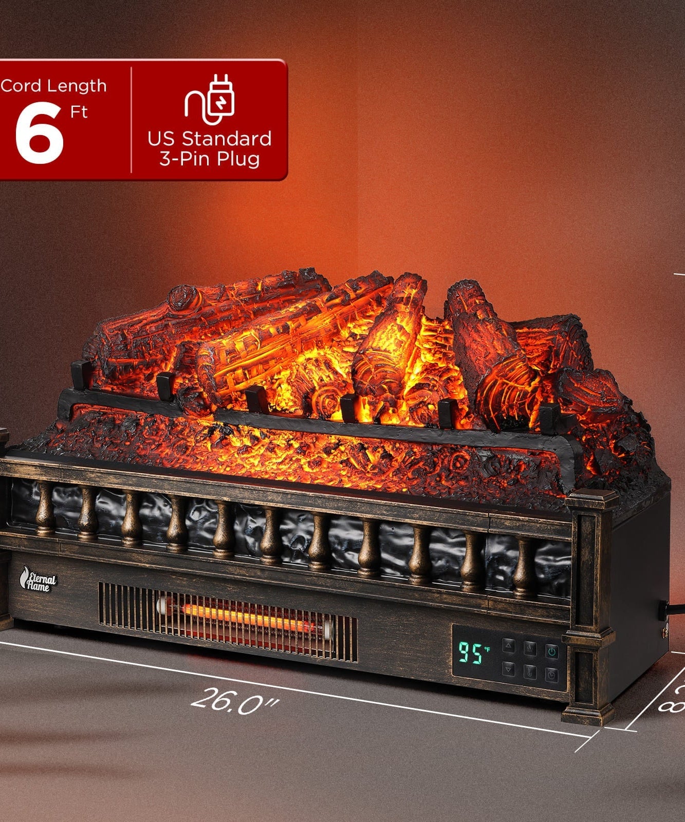 (Open Box) Eternal Flame EF26-PB Smart Electric Fireplace Logs, WiFi Enabled