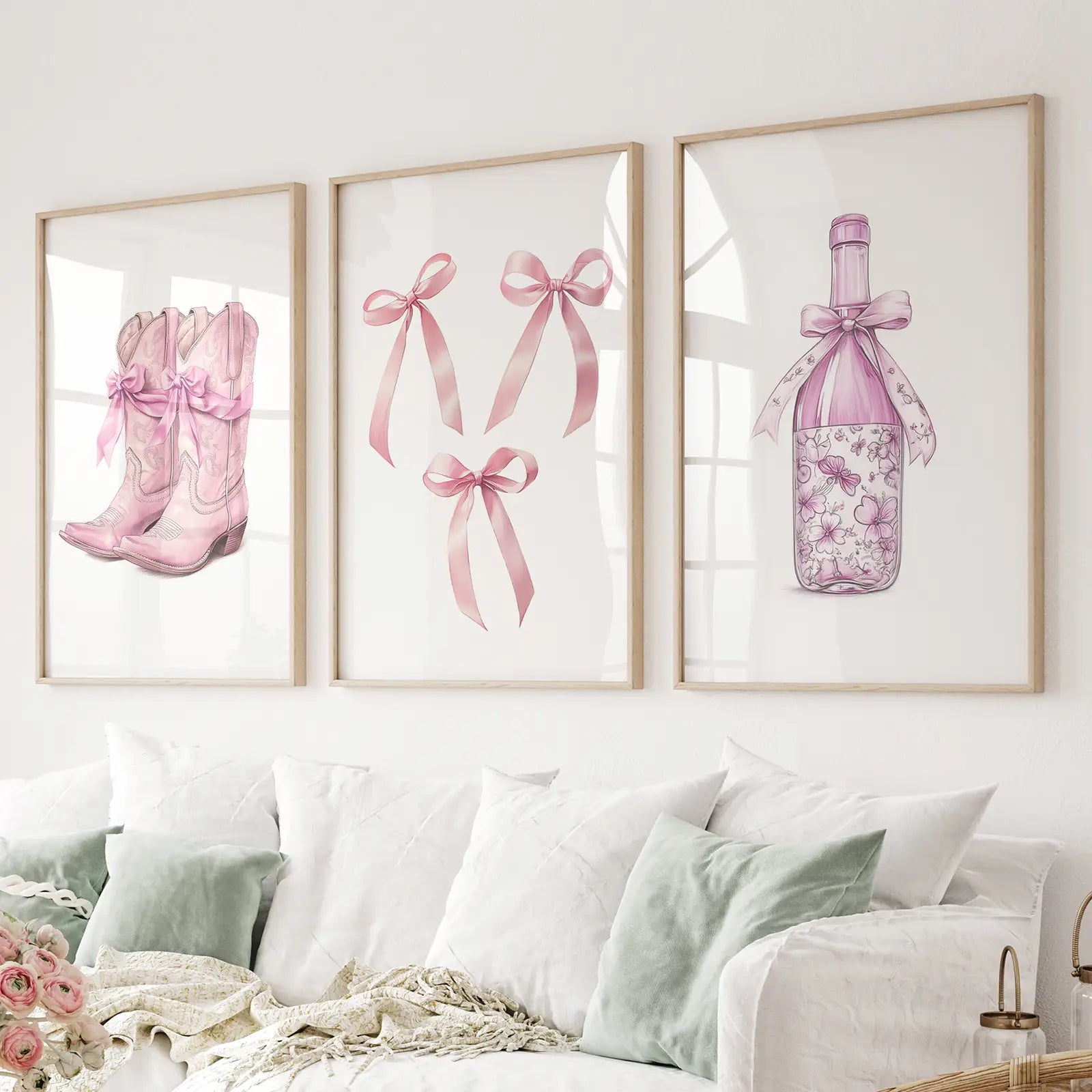 Trendige rosa Wandkunst-Drucke, Preppy Raumdekor-Set