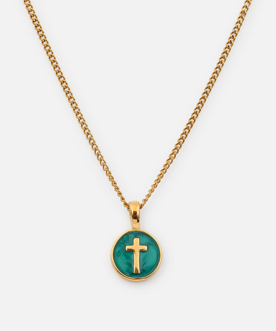 Emerald Agape Cross Pendant Necklace
