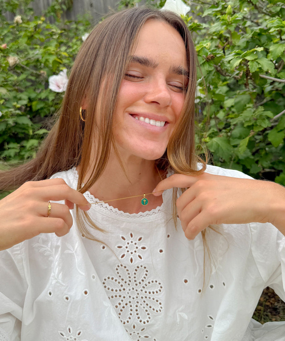 Emerald Agape Cross Pendant Necklace