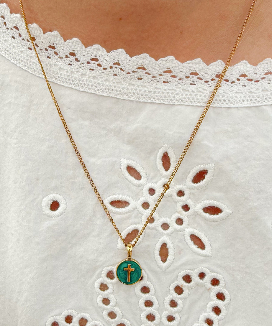 Emerald Agape Cross Pendant Necklace