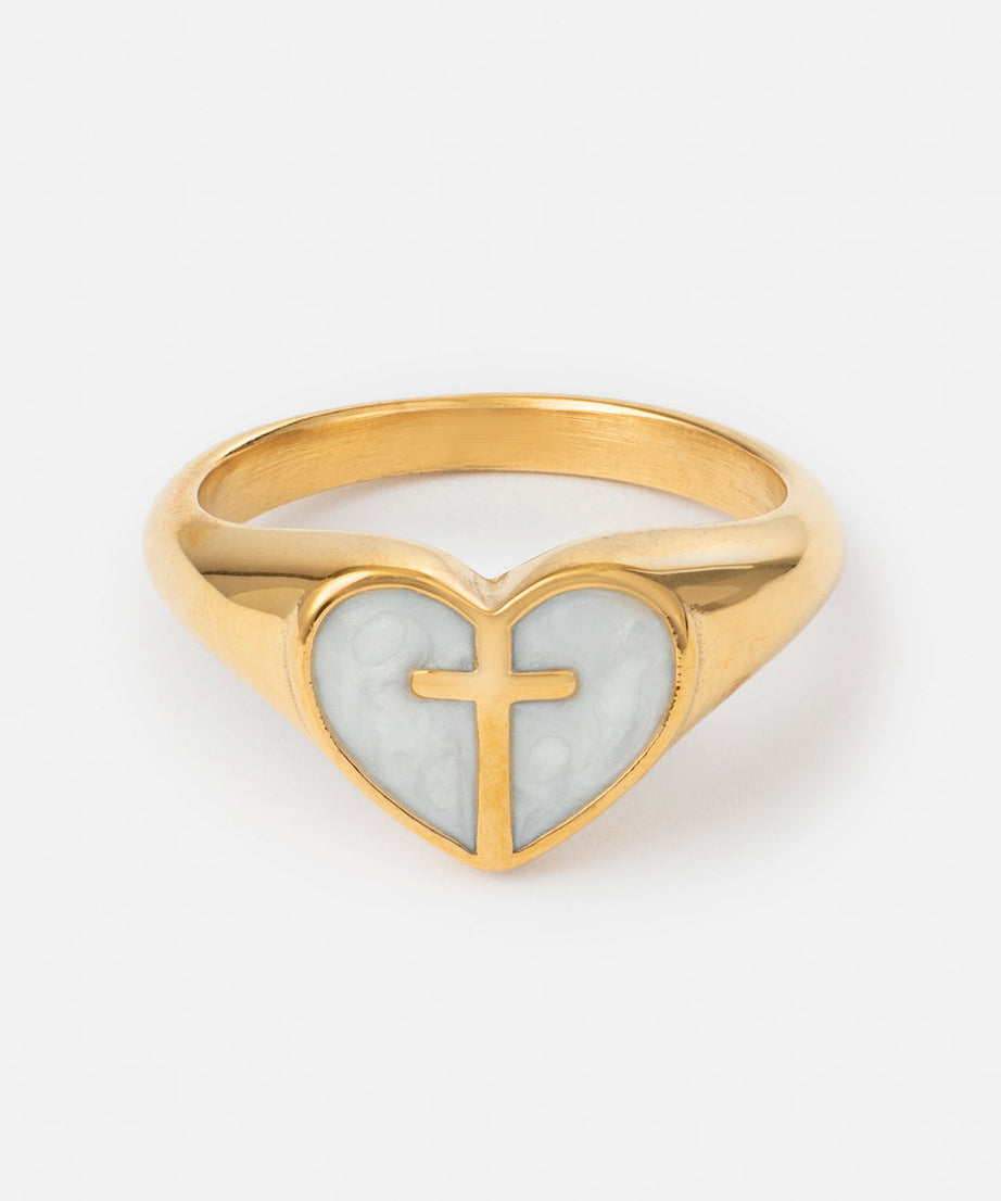 Enamel Heart Cross Ring