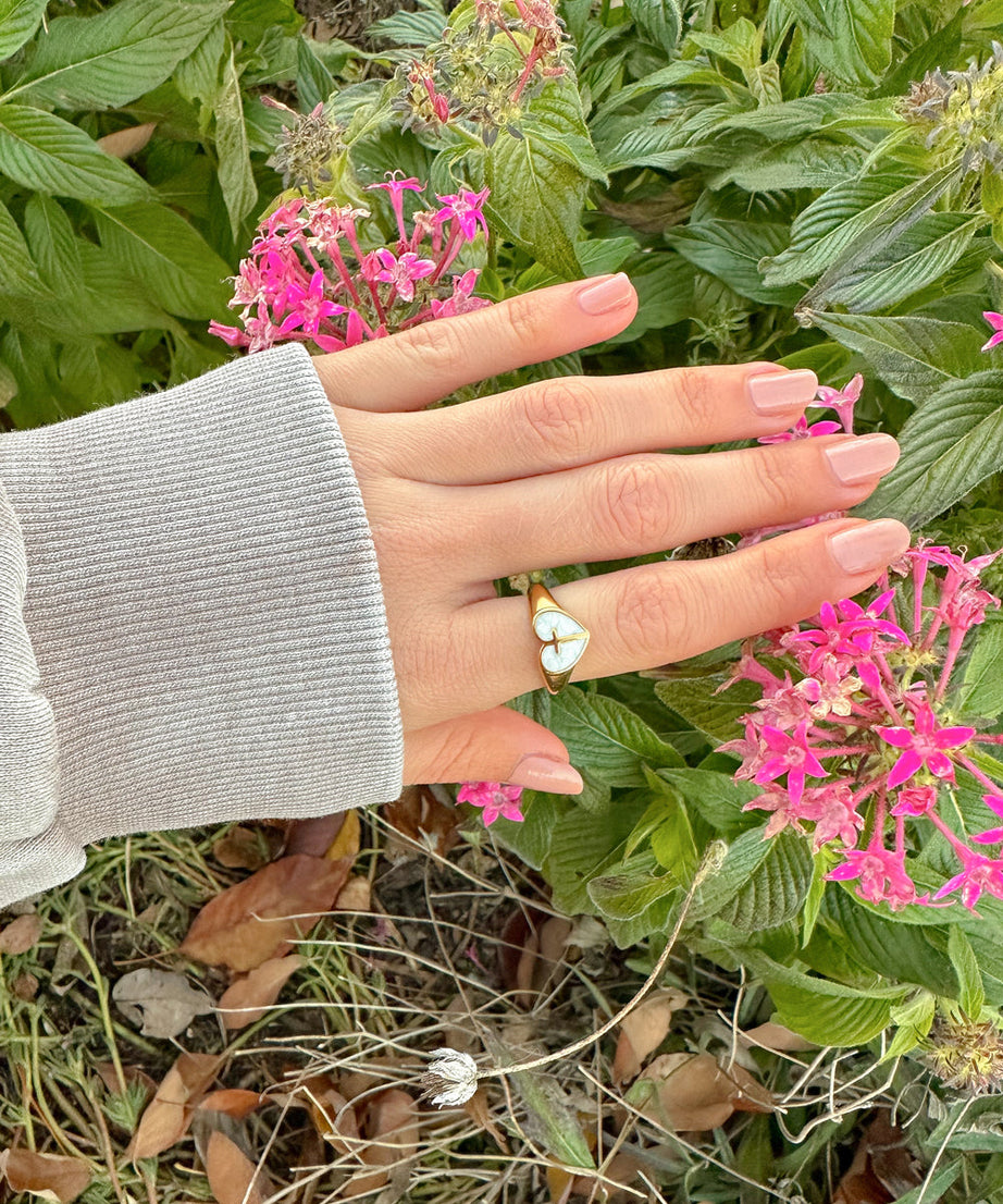 Enamel Heart Cross Ring