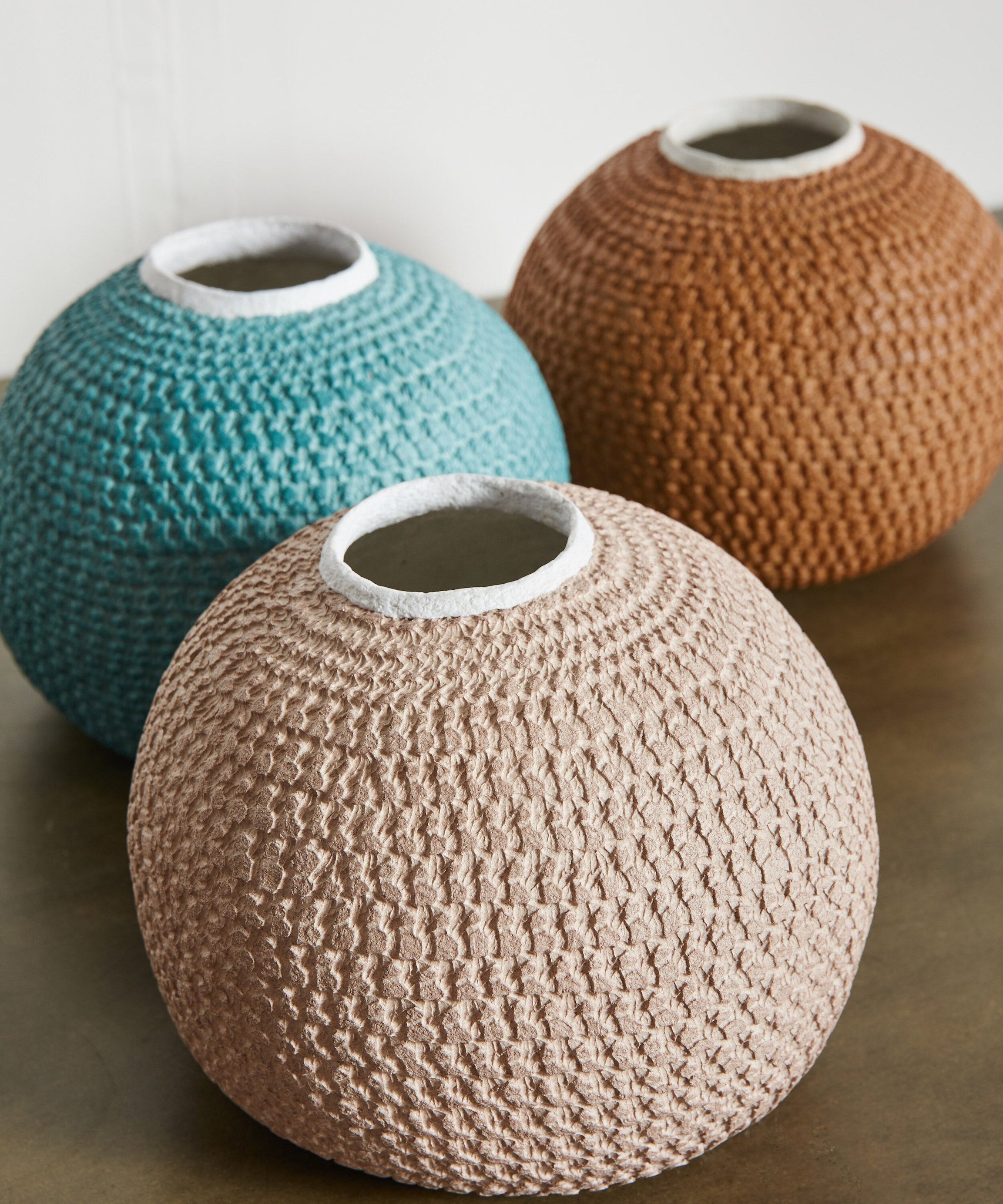 African Bibi Papier Vase in Pink, Rust, and Blue
