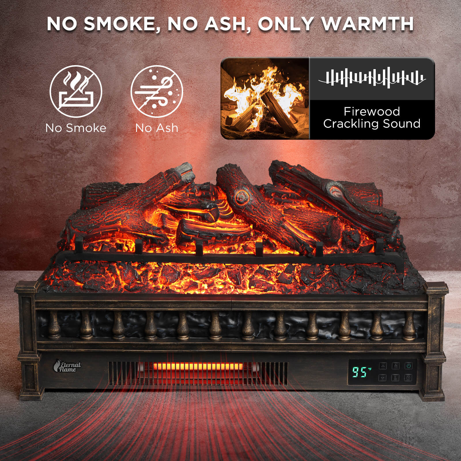Eternal Flame EF26-LG Smart Electric Fireplace Logs, WiFi Enabled