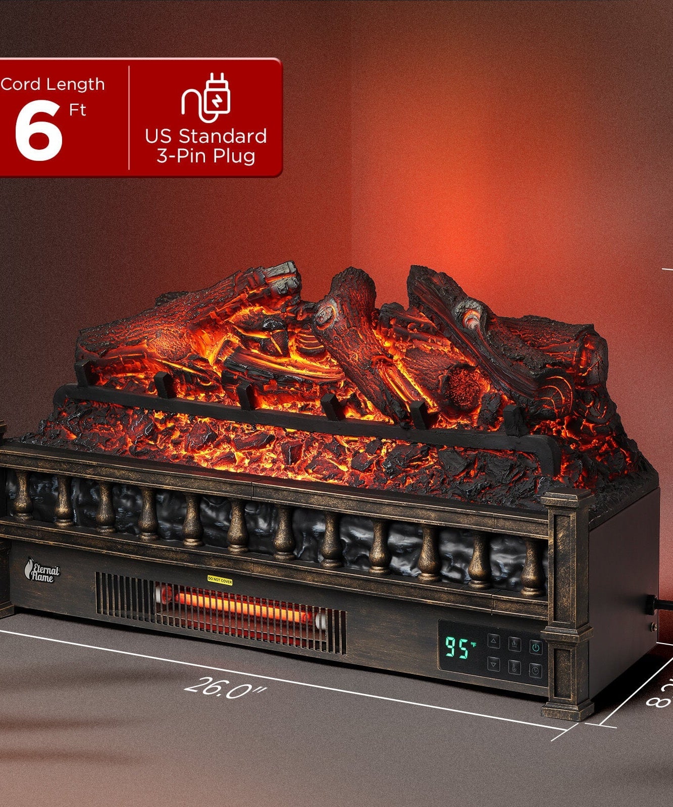 Eternal Flame EF26-LG Smart Electric Fireplace Logs, WiFi Enabled