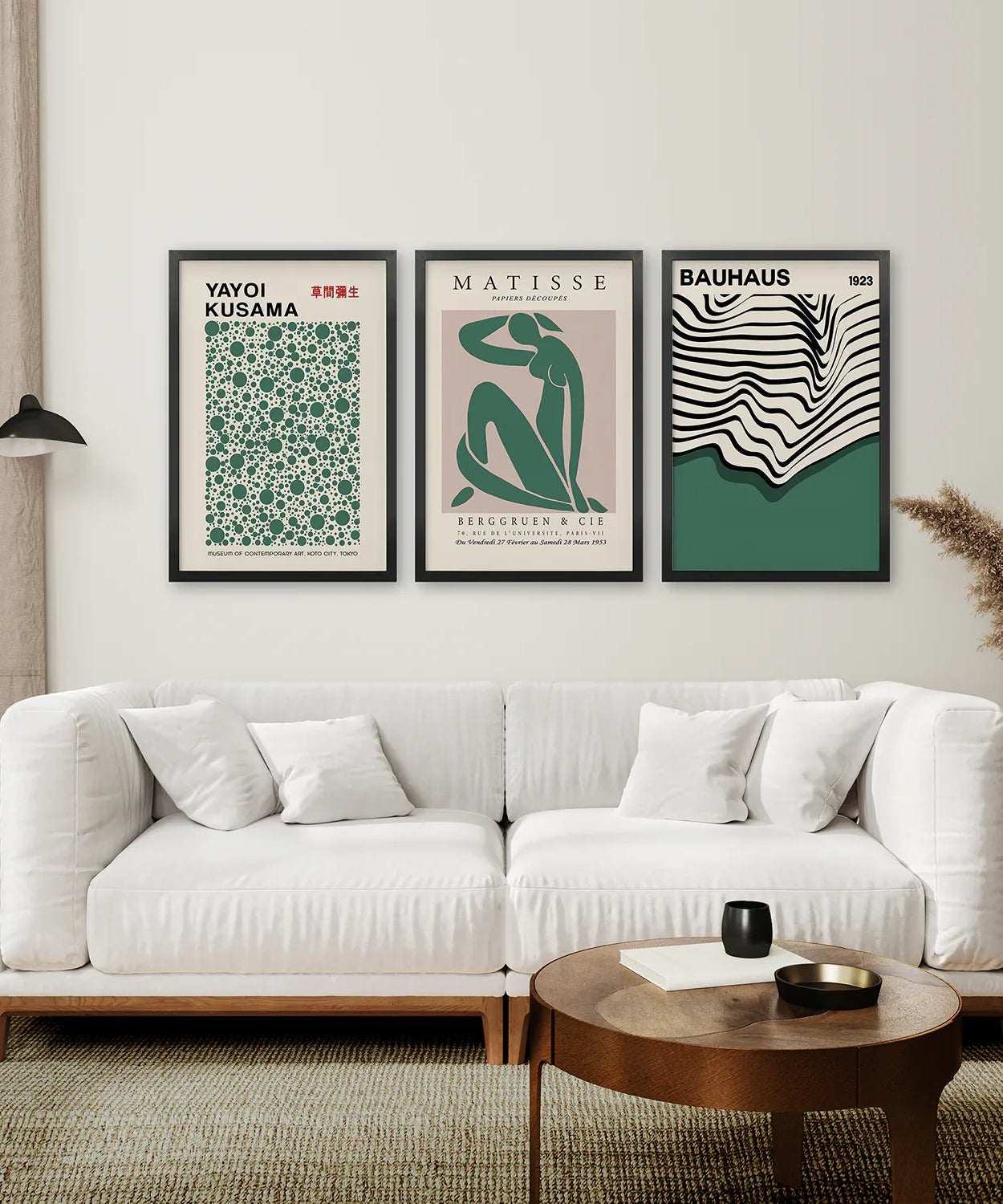 3er-Set Abstrakte Figuren-Kunstdrucke Salbeigrün