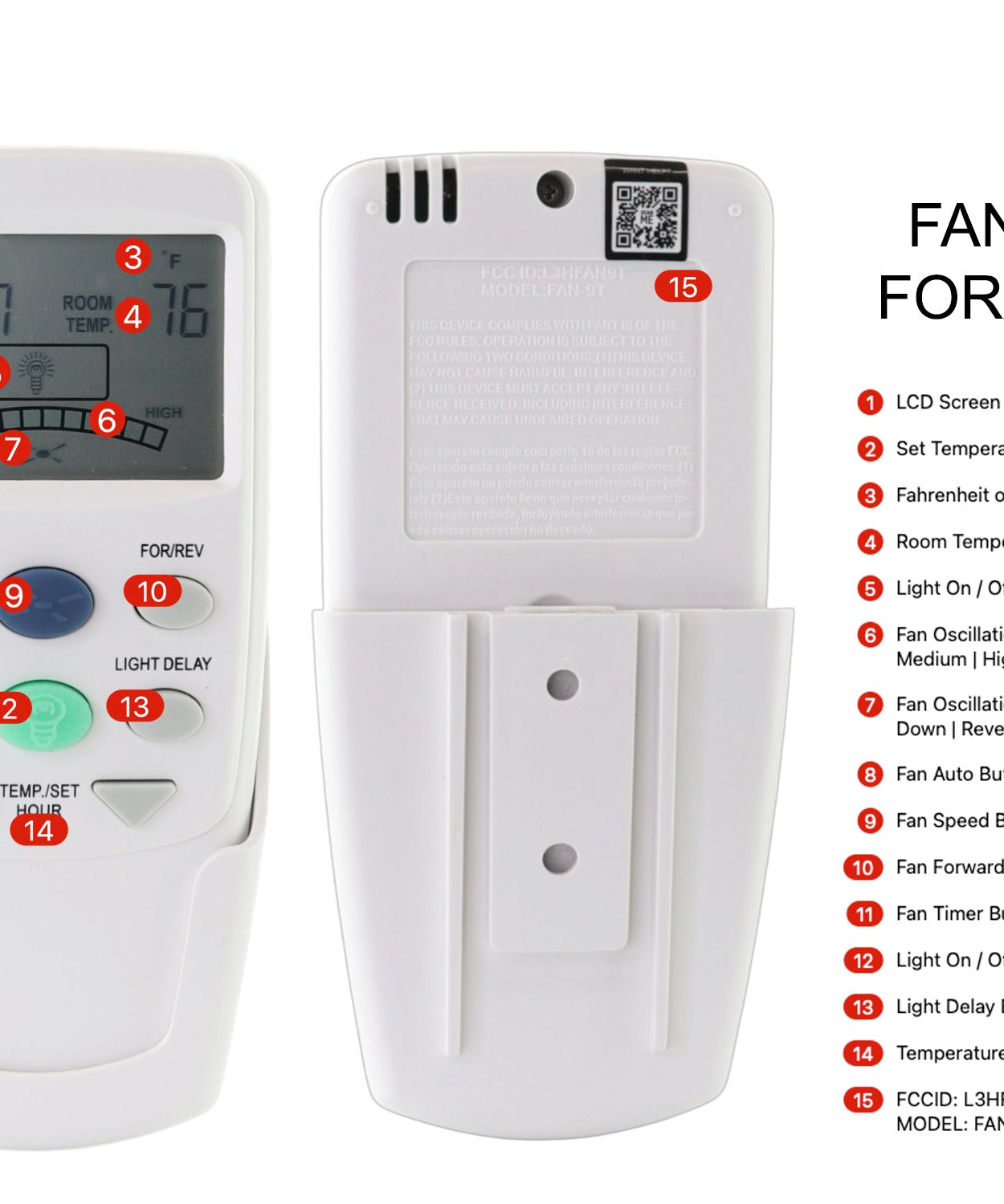 Anderic FAN9TR Replacement Thermostatic Ceiling Fan Remote Control with Reverse Key for Hampton Bay | L3HFAN9T, FAN-9T