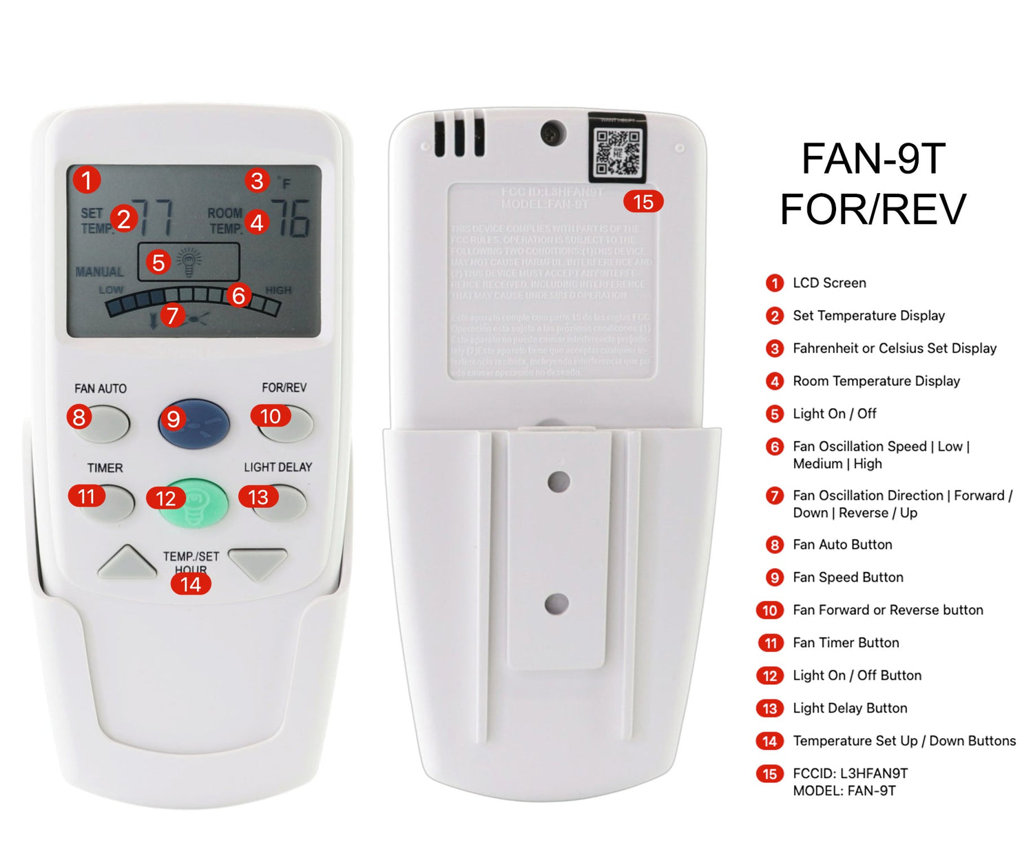 Anderic FAN9TR Replacement Thermostatic Ceiling Fan Remote Control with Reverse Key for Hampton Bay | L3HFAN9T, FAN-9T
