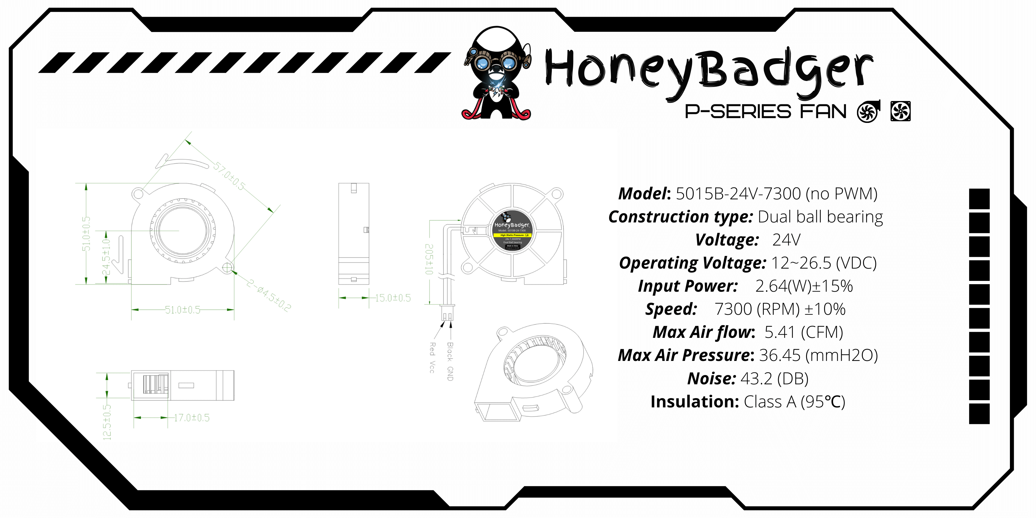 HoneyBadger Performance Series 5015 Blower Fans 2–4 Wire, PWM & Tach Options
