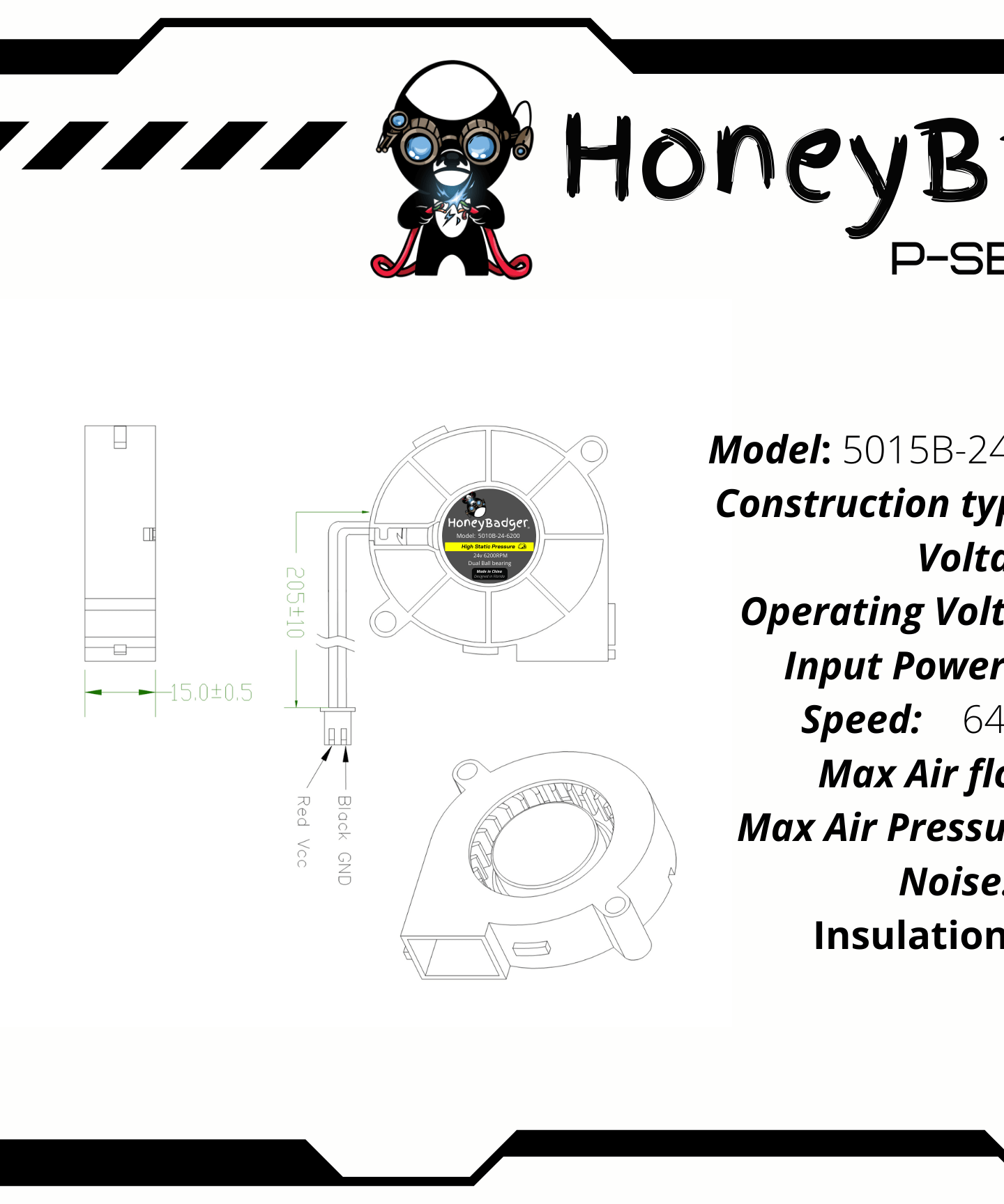 HoneyBadger Performance Series 5015 Blower Fans 2–4 Wire, PWM & Tach Options