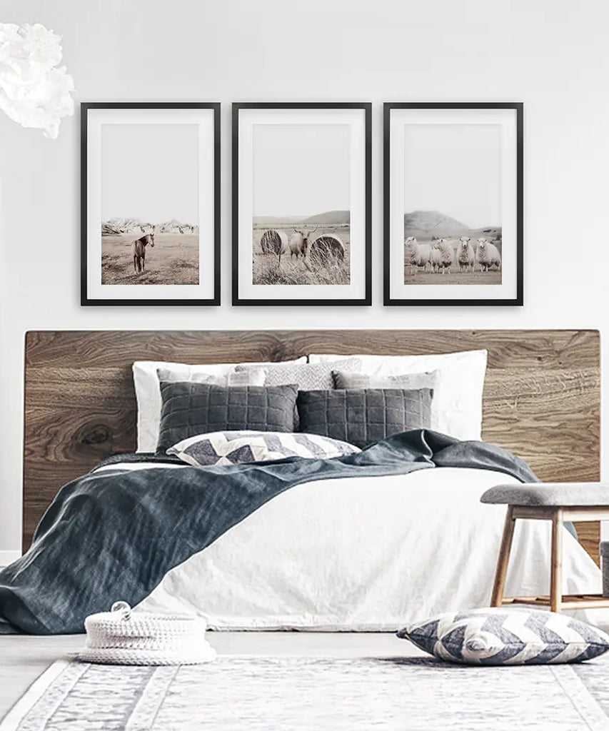 Autumn Farmhouse Wall Art Set. Farm Animals on the Field