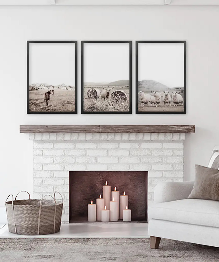Autumn Farmhouse Wall Art Set. Farm Animals on the Field