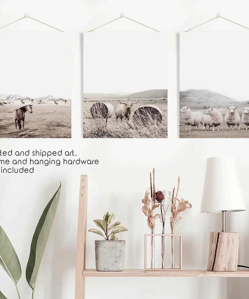 Autumn Farmhouse Wall Art Set. Farm Animals on the Field