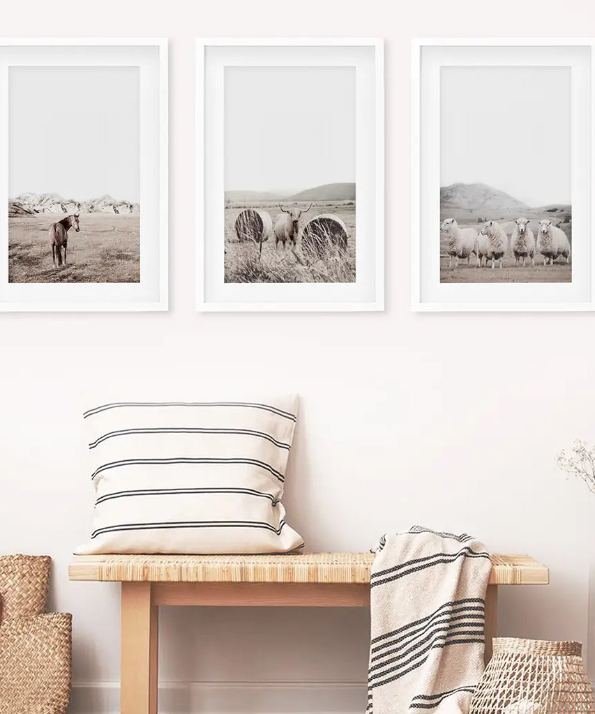 Autumn Farmhouse Wall Art Set. Farm Animals on the Field