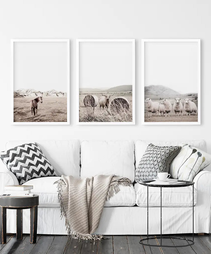 Autumn Farmhouse Wall Art Set. Farm Animals on the Field