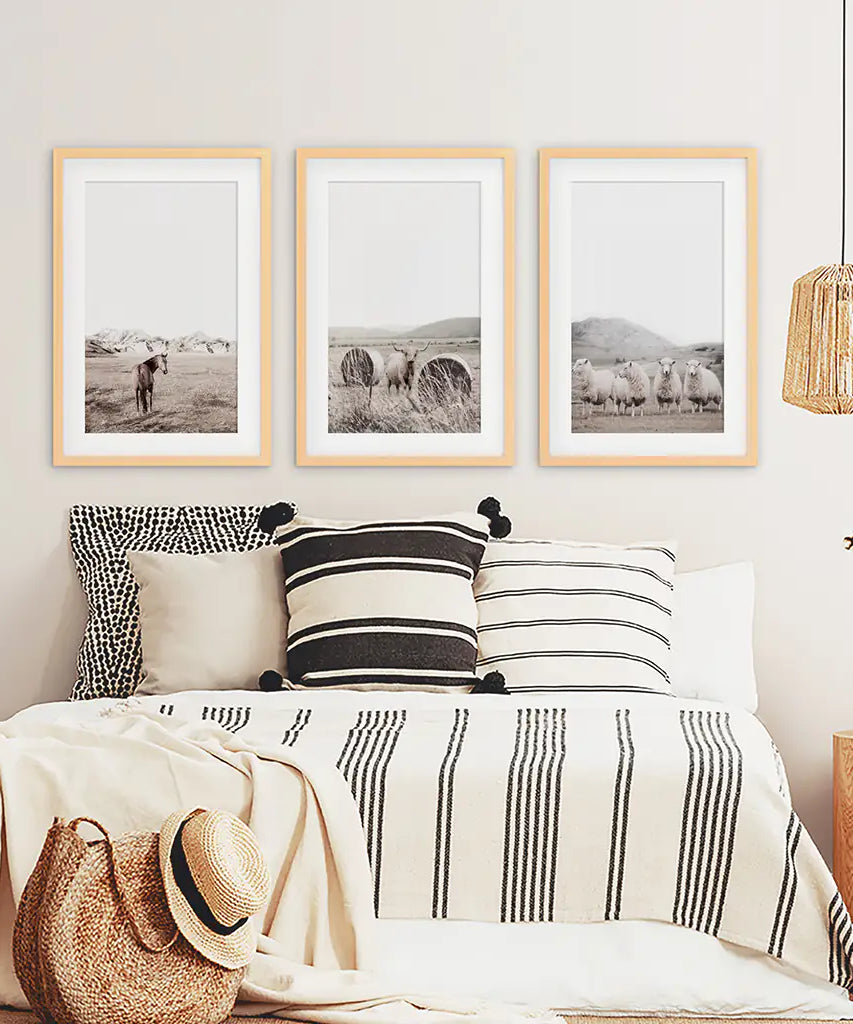 Autumn Farmhouse Wall Art Set. Farm Animals on the Field