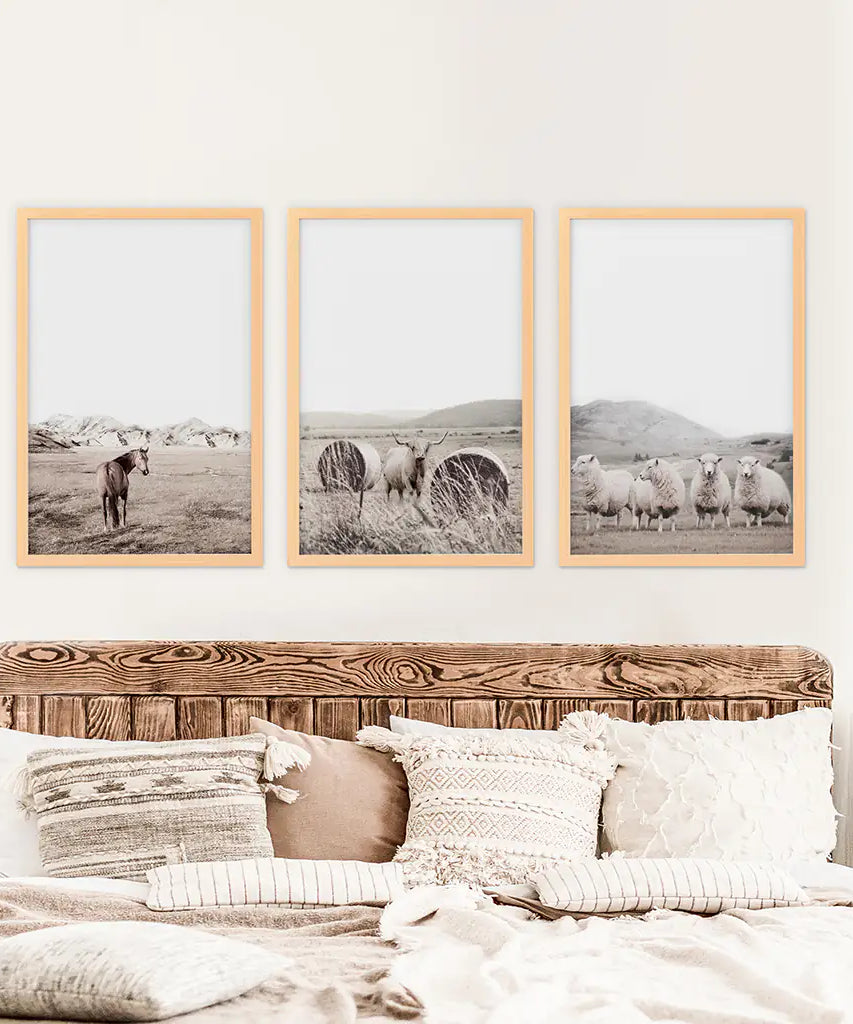 Autumn Farmhouse Wall Art Set. Farm Animals on the Field