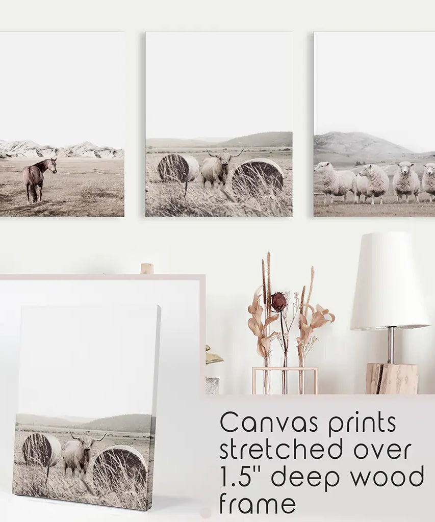 Autumn Farmhouse Wall Art Set. Farm Animals on the Field