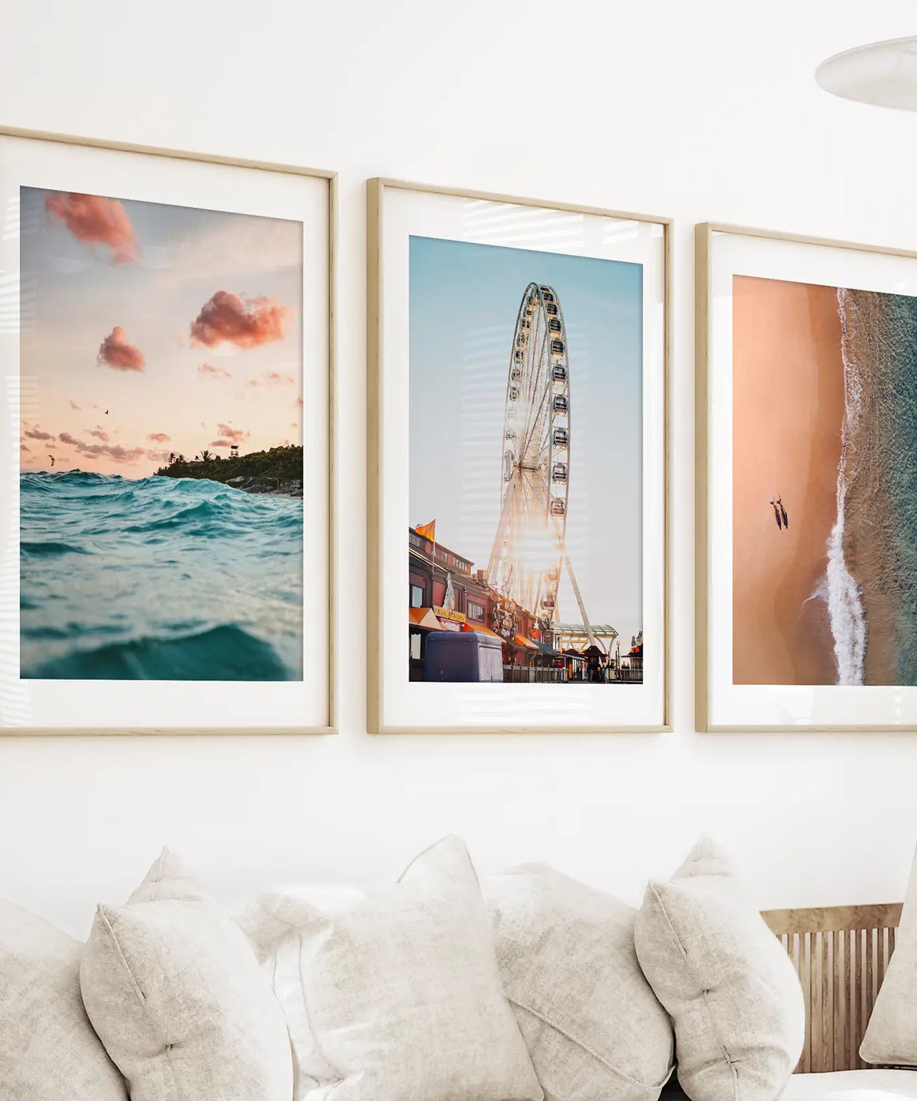 Kalifornien Reise Wandkunstdrucke. Riesenrad, Sonnenuntergang am Meer