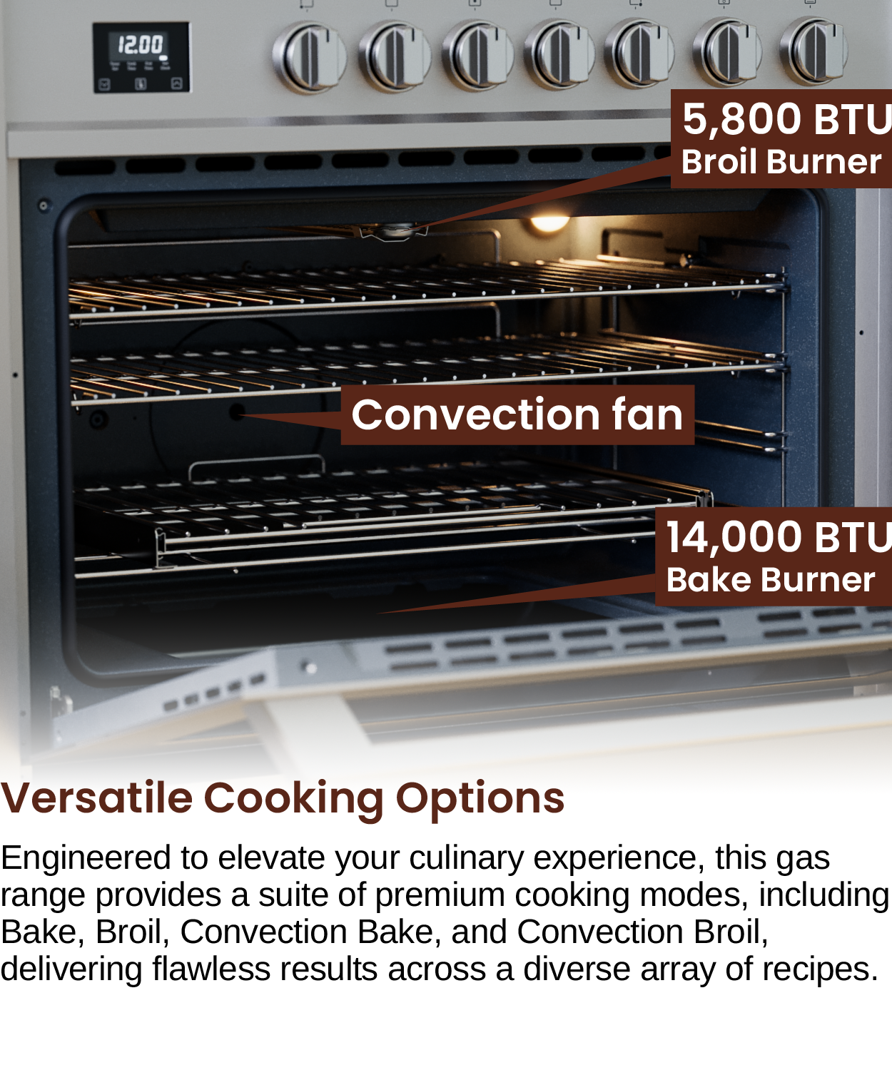Rangaire 36" Gas Range Convection Oven Freestanding Stainless Steel RRG361TS