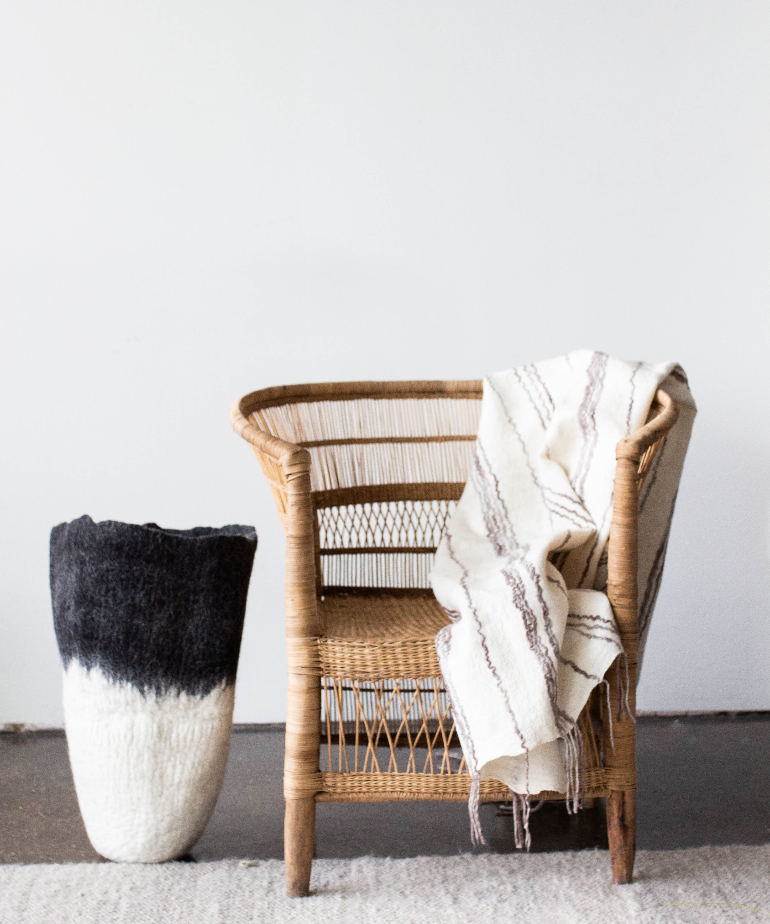Eclipse Black & White Wool Floor Vase