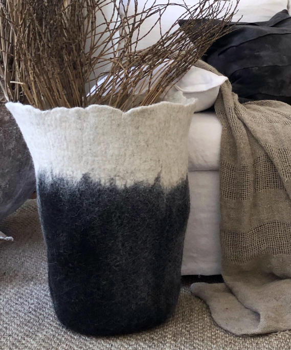 Eclipse Black & White Wool Floor Vase
