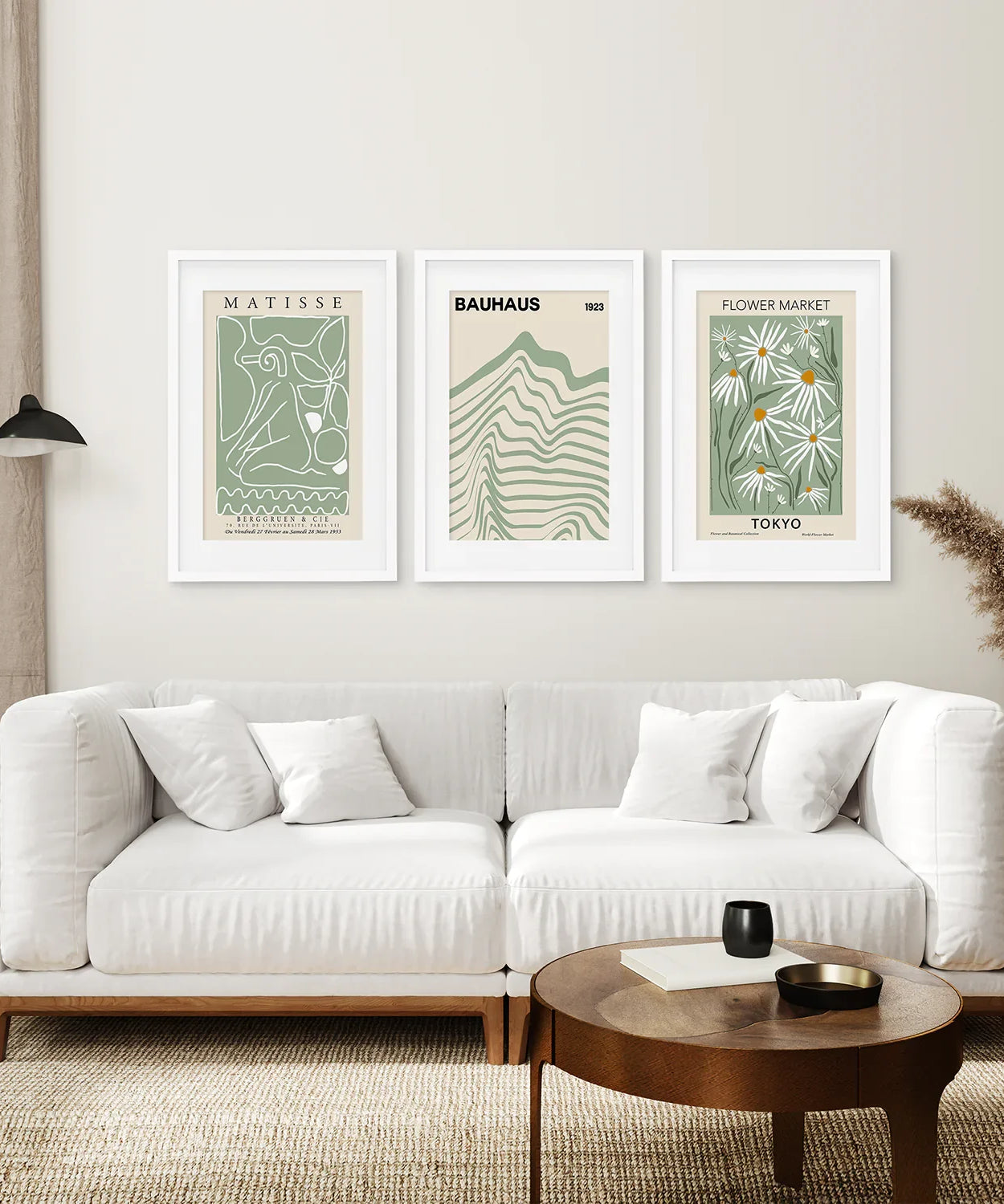 Salbeigrün Modernes Wandkunst-Set aus 3 Drucken