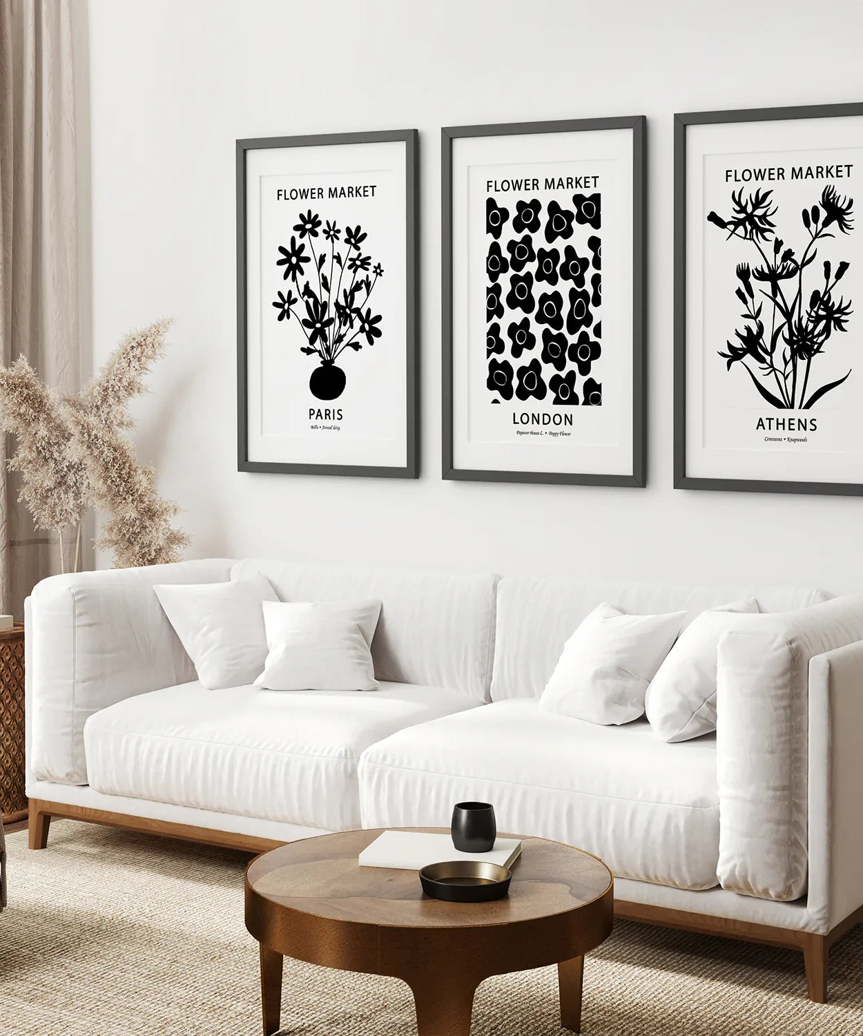 Blumenmarkt Schwarz-Weiß-Kunst-Set Dekoration