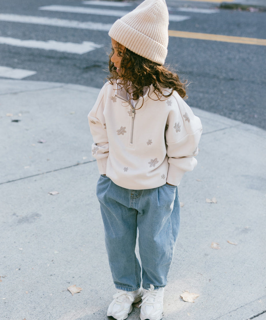 Blumenmuster Kinder-Half-Zip