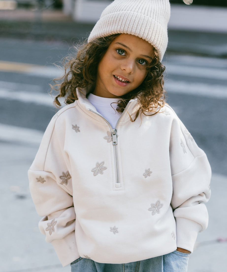 Blumenmuster Kinder-Half-Zip