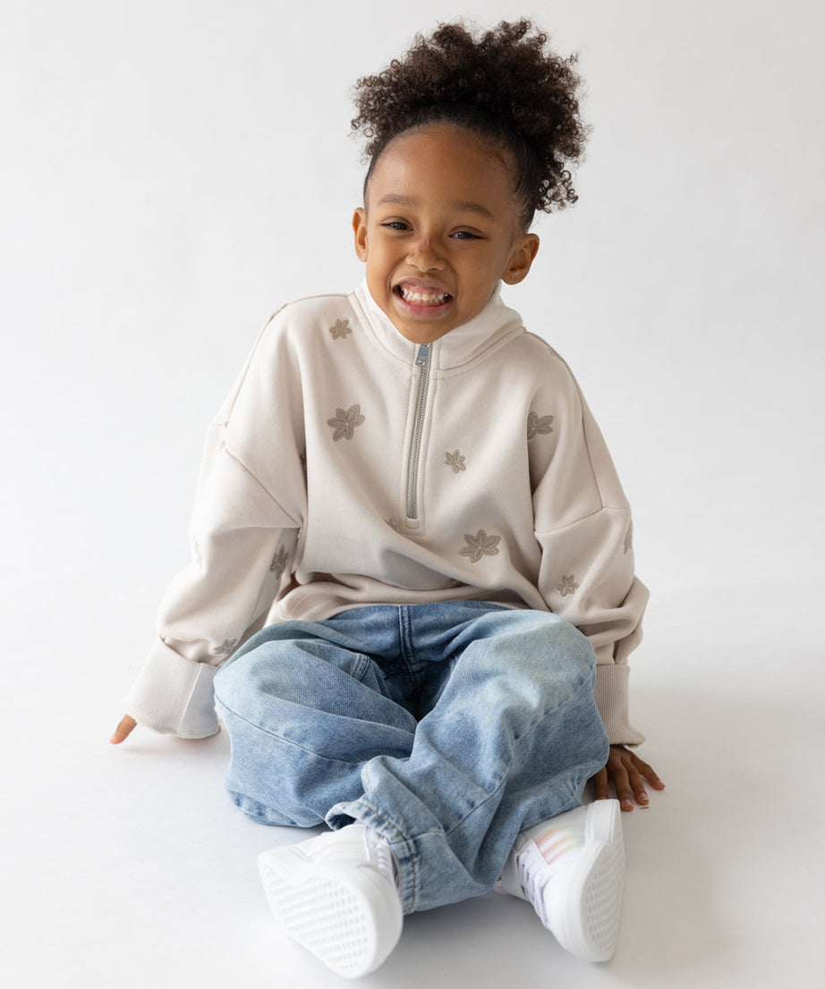 Blumenmuster Kinder-Half-Zip