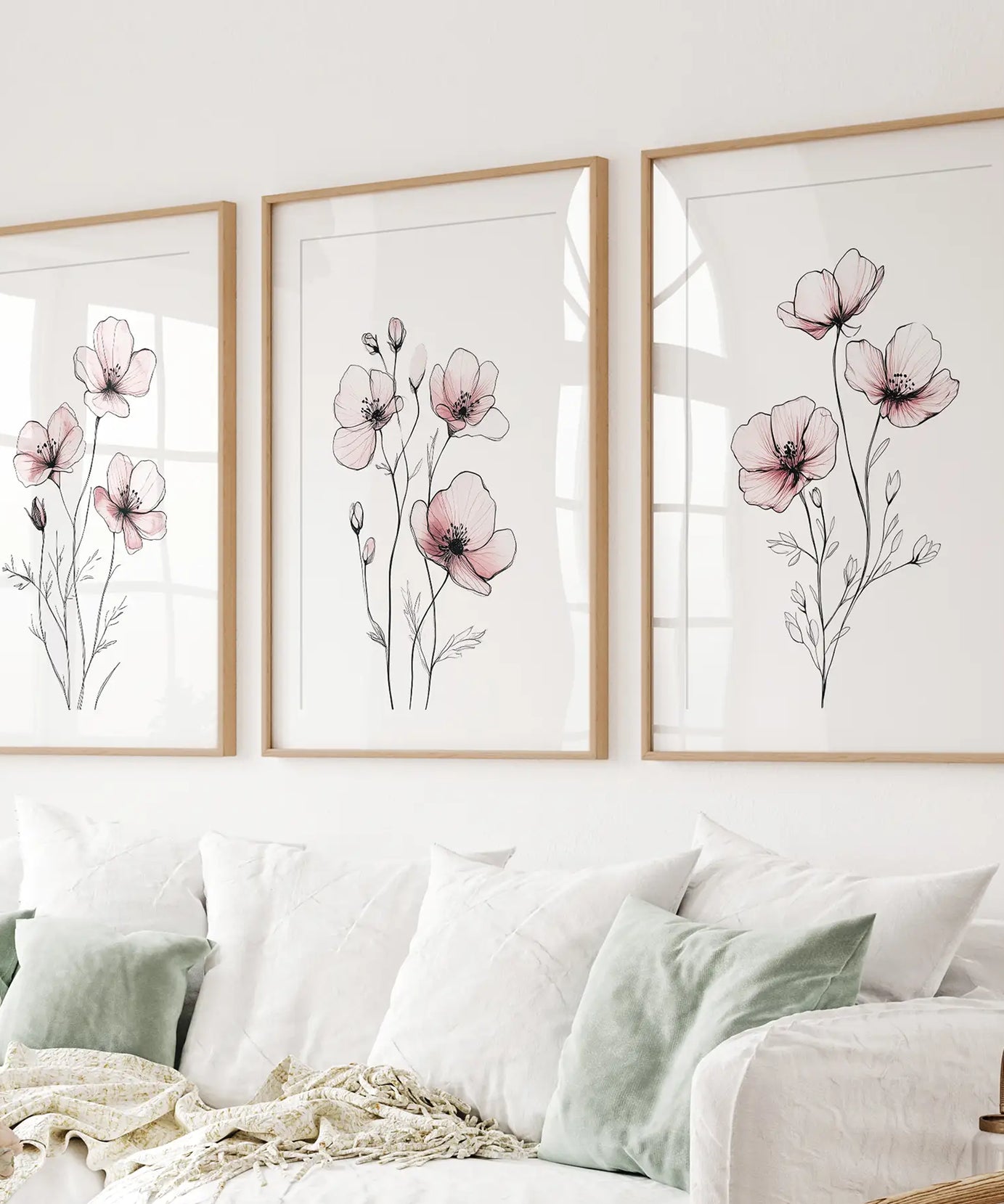 Floral Minimalist Art Posters. 3 Piece Wall Decor