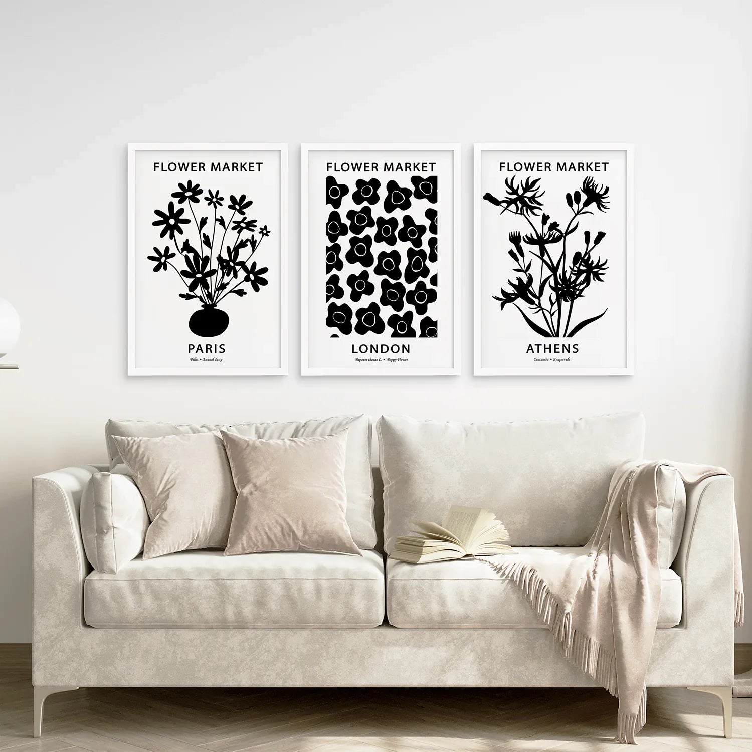Blumenmarkt Schwarz-Weiß-Kunst-Set Dekoration