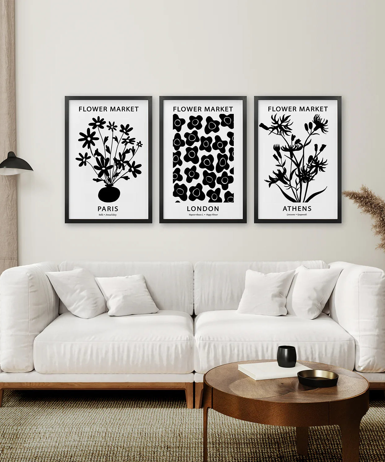 Blumenmarkt Schwarz-Weiß-Kunst-Set Dekoration