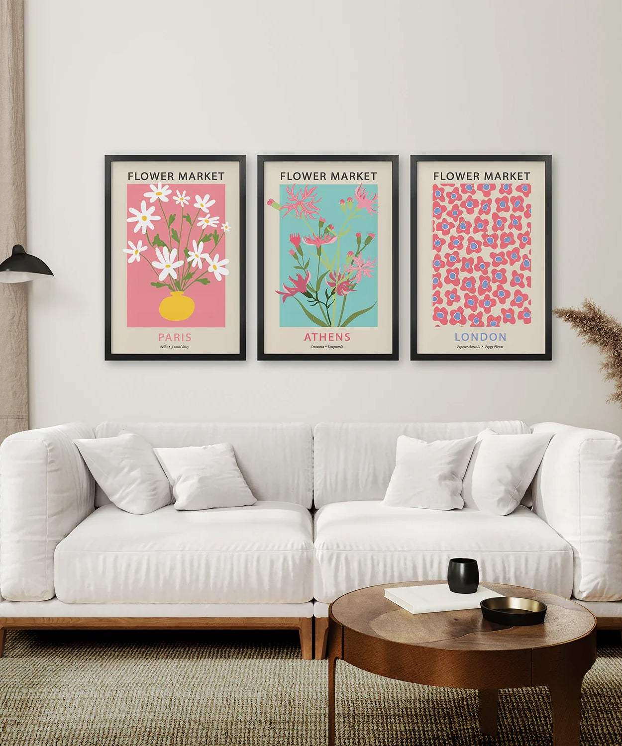 Flower Market Prints Set of 3 in Pink & Blue