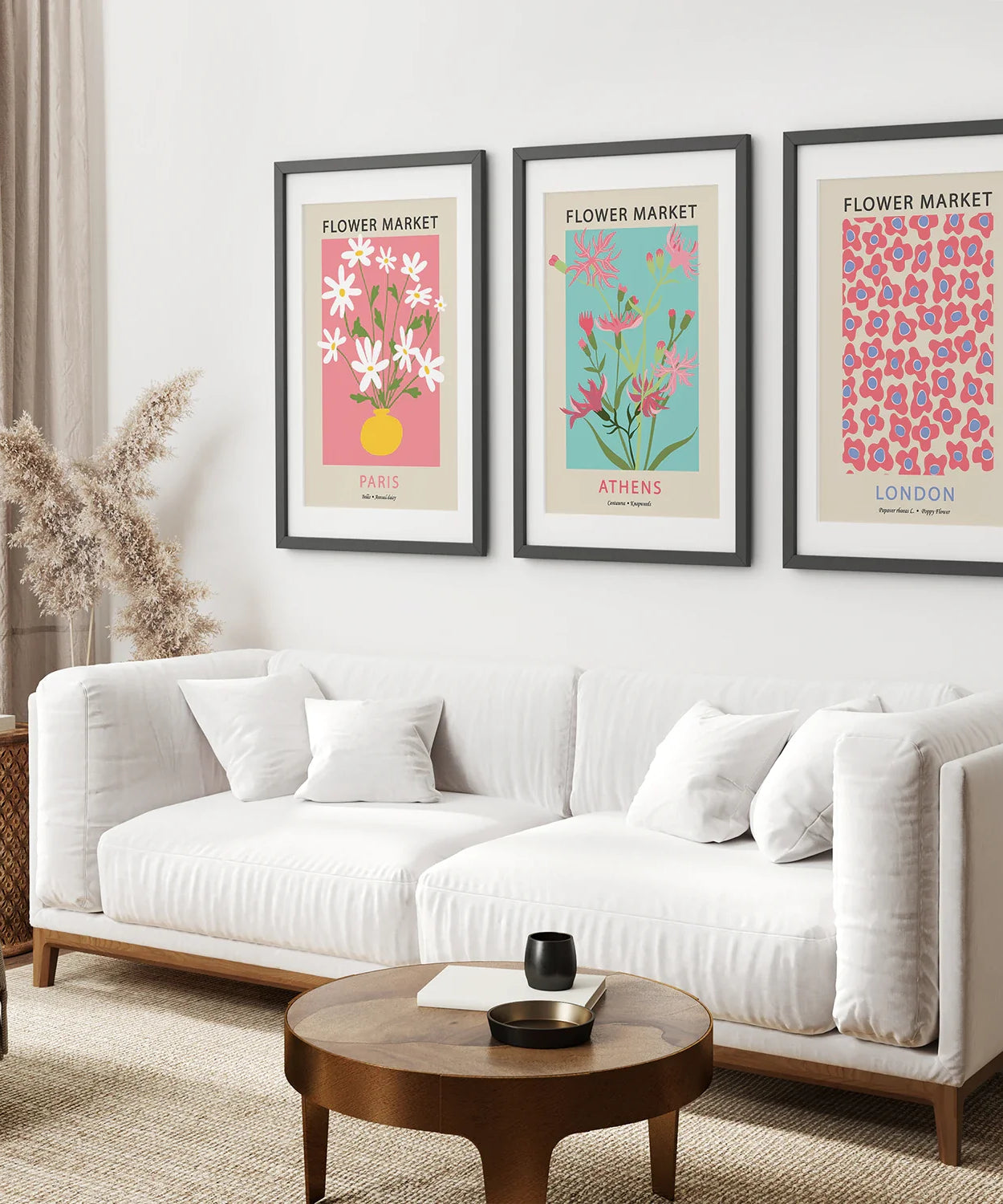 Flower Market Prints Set of 3 in Pink & Blue