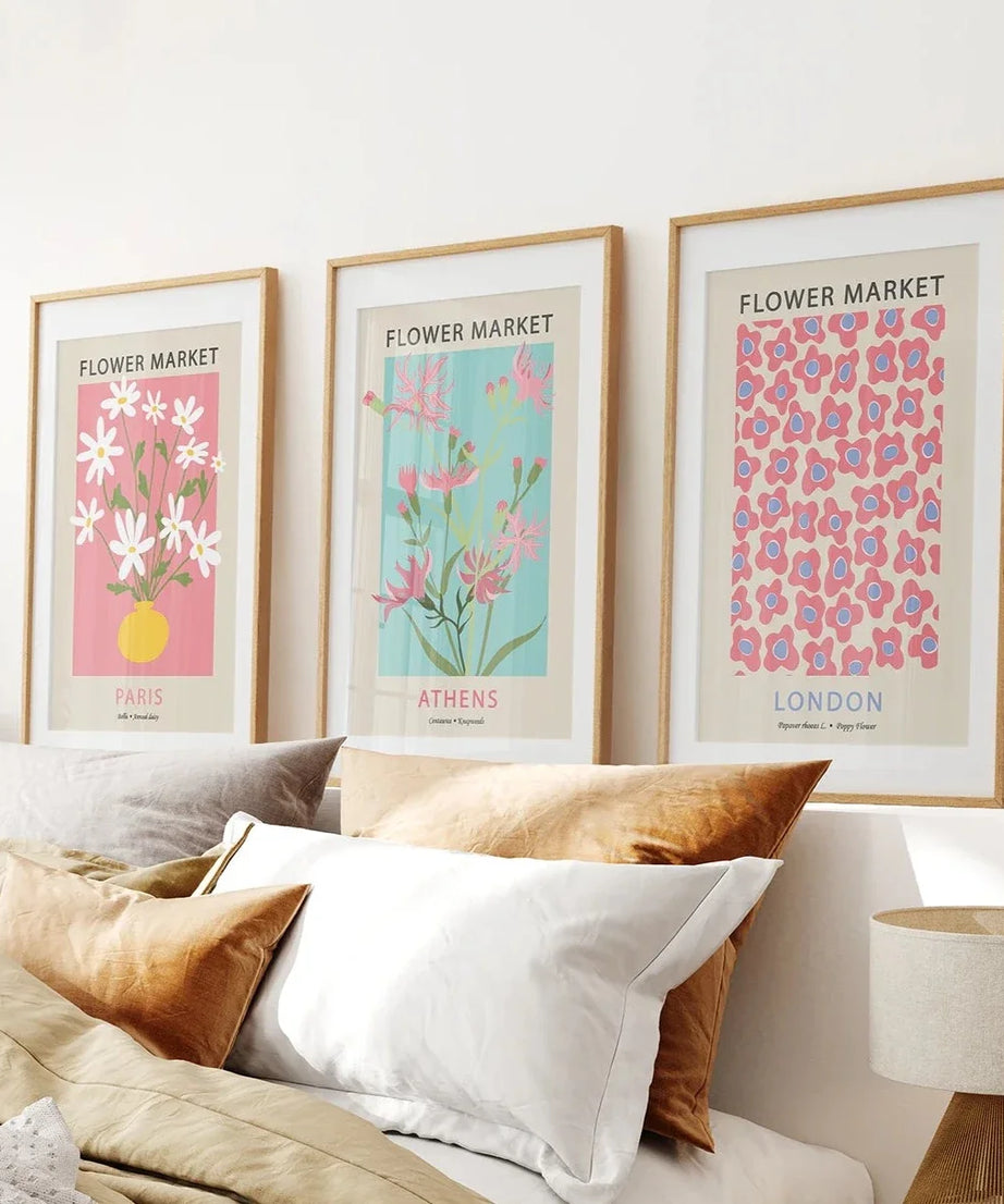 Flower Market Prints Set of 3 in Pink & Blue