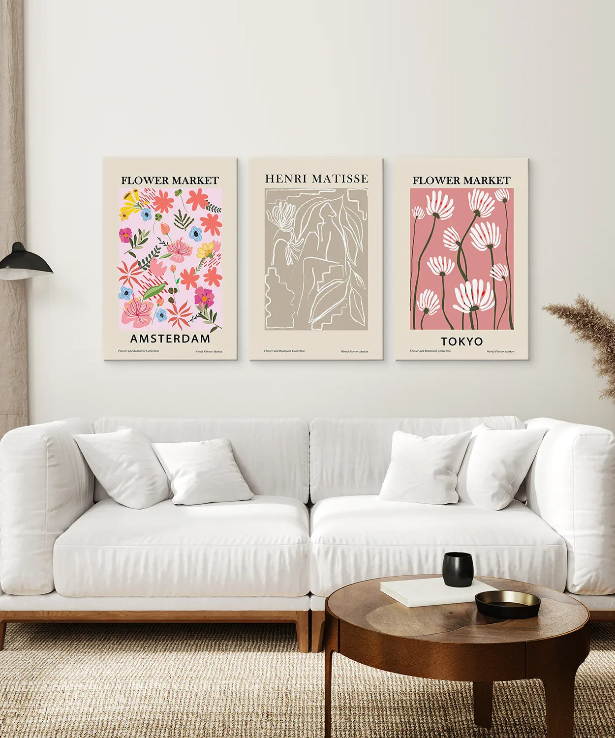 Pink und Beige Blumenmarkt 3er-Set. Retro-Stil
