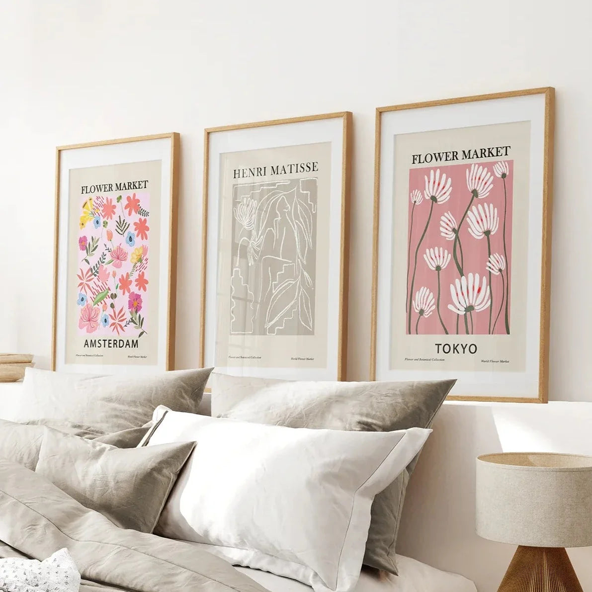 Pink und Beige Blumenmarkt 3er-Set. Retro-Stil