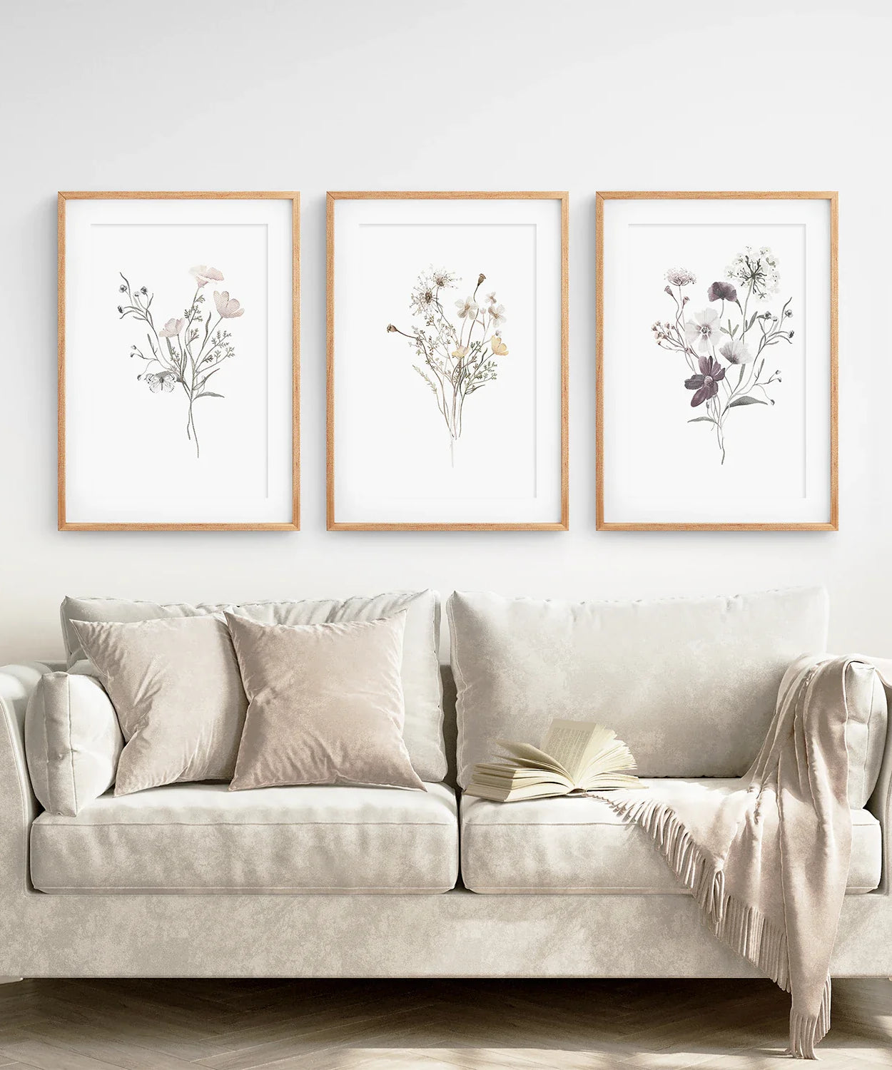 3-teiliges Blumen-Wandbild-Set in Aquarell