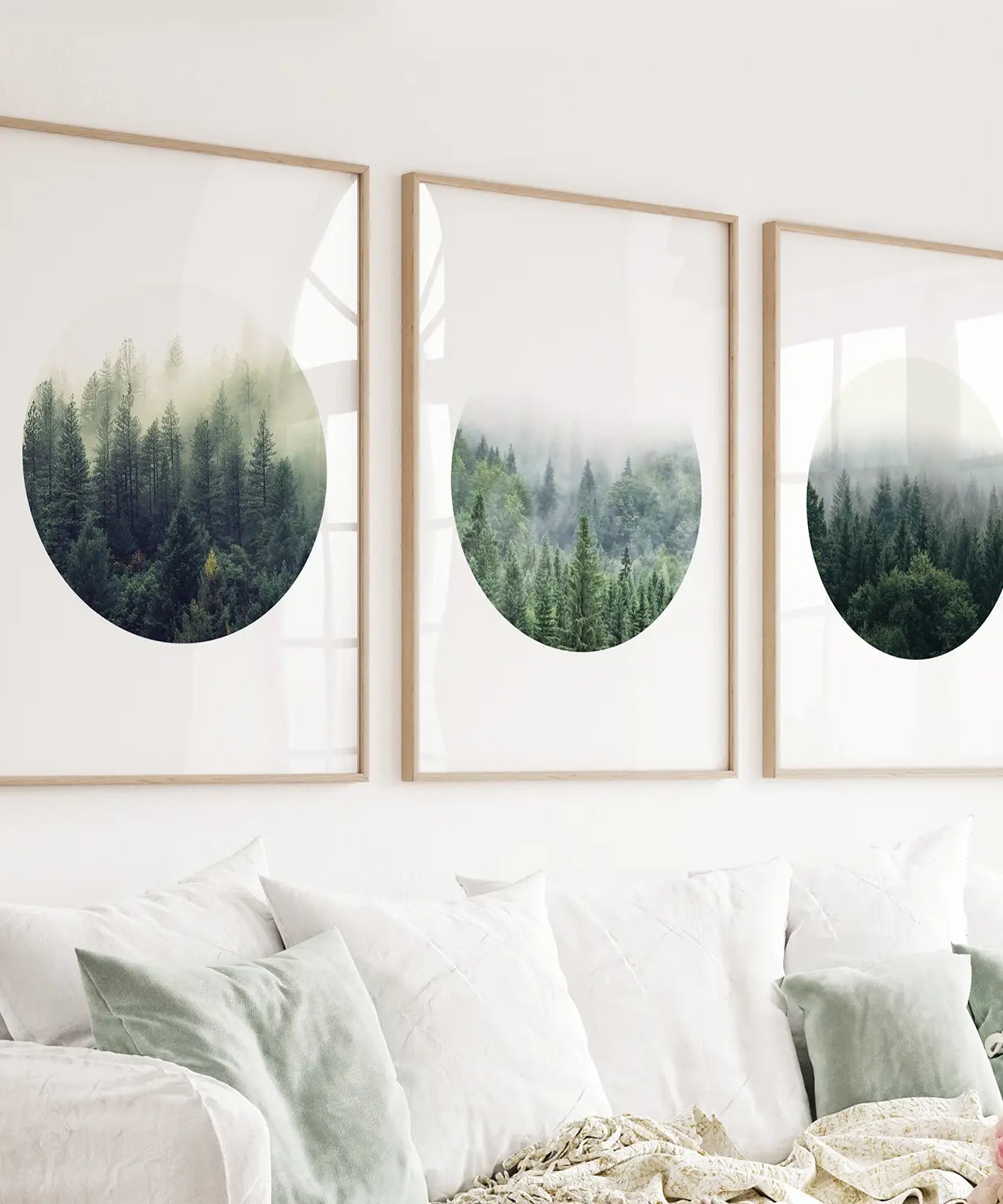 Nordic Forest Circle Wall Art. Set of 3 Scandinavian Prints
