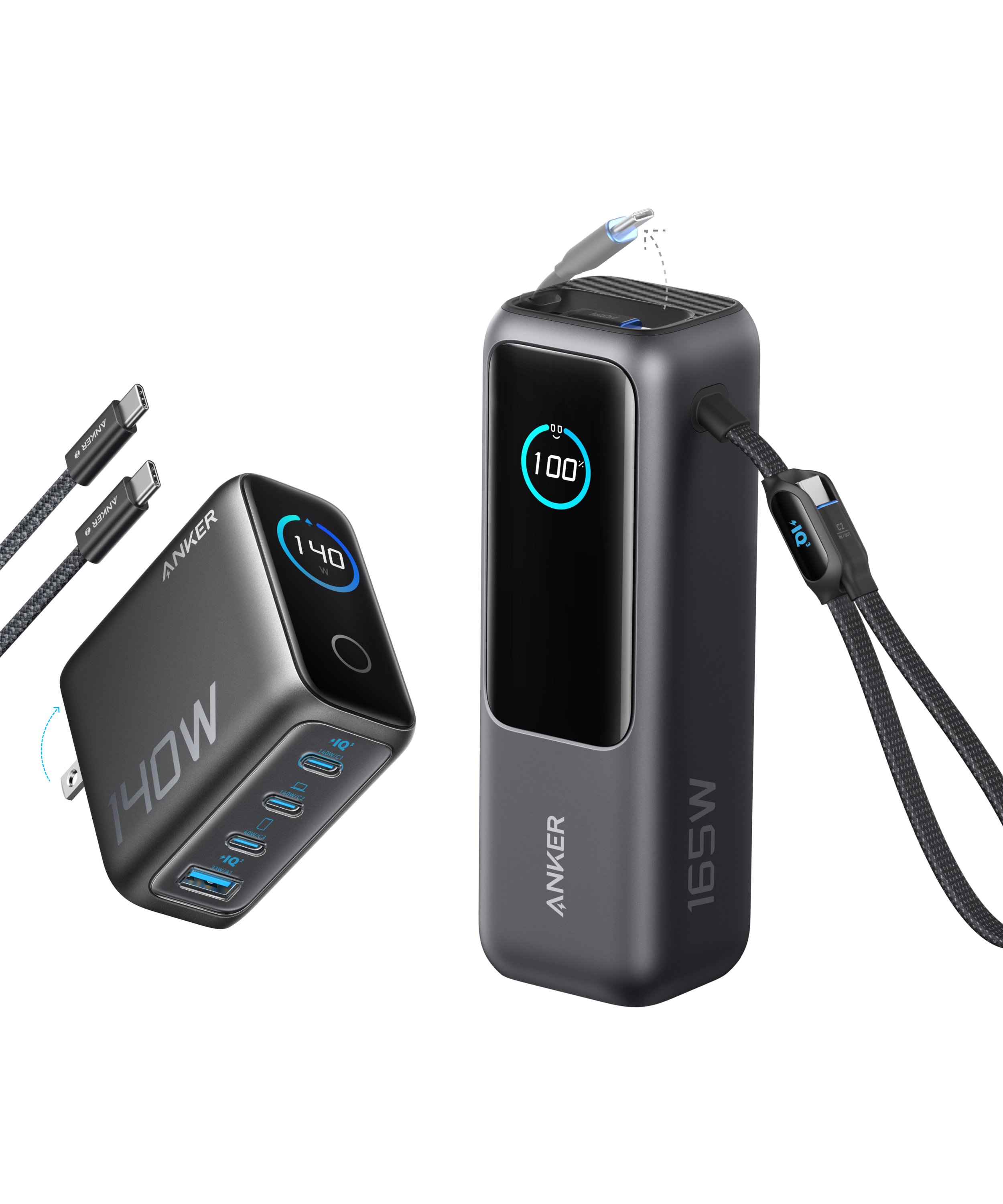 Anker Laptop Power Bank (25K, 165W, Built-In and Retractable Cables)
