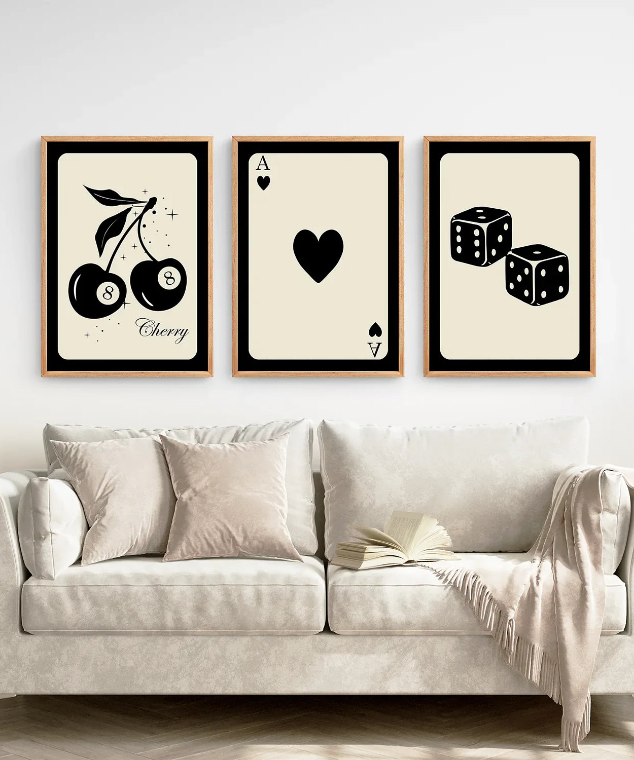 Schwarz Beige Set aus 3 Vintage Spielkarten