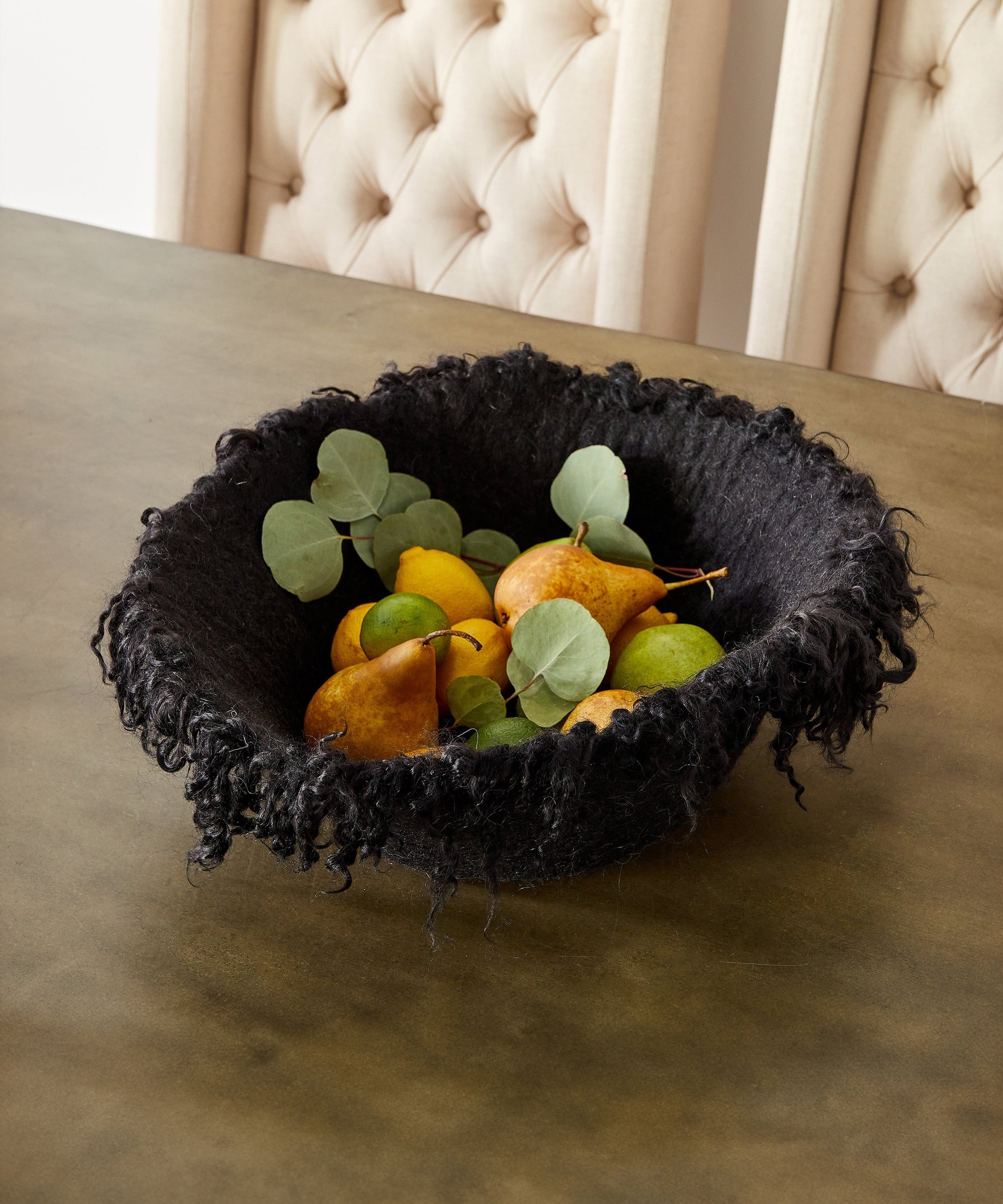 Fringed Skirt Black Decorative Karakul Wool and Mohair Bowl